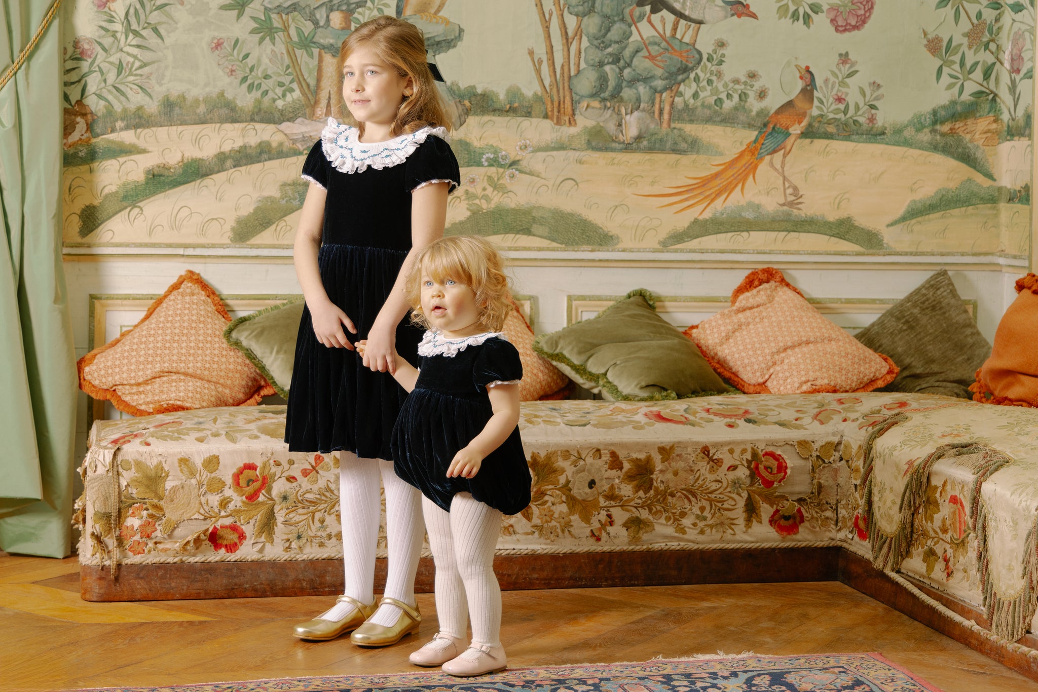 Celestine Navy velvet Smocked Romper
