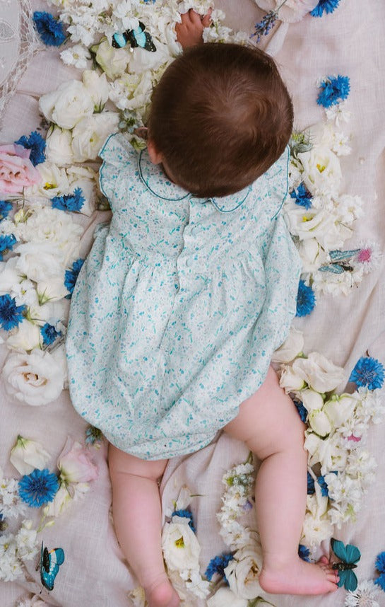 COSMOS BLUE FLORAL SMOCKED BUBBLE