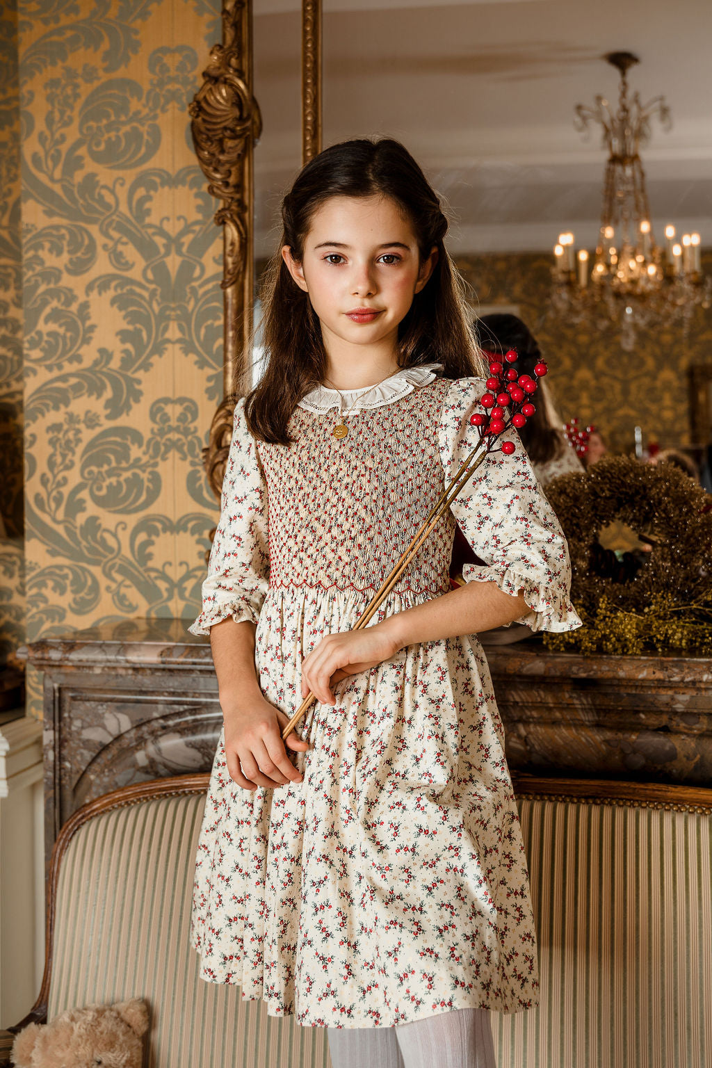Elizabeth French floral Smocked Girl Dress