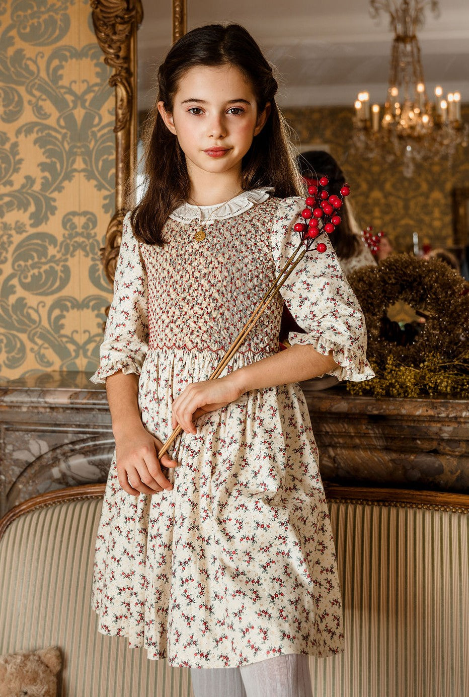 Elizabeth French floral Smocked Girl Dress