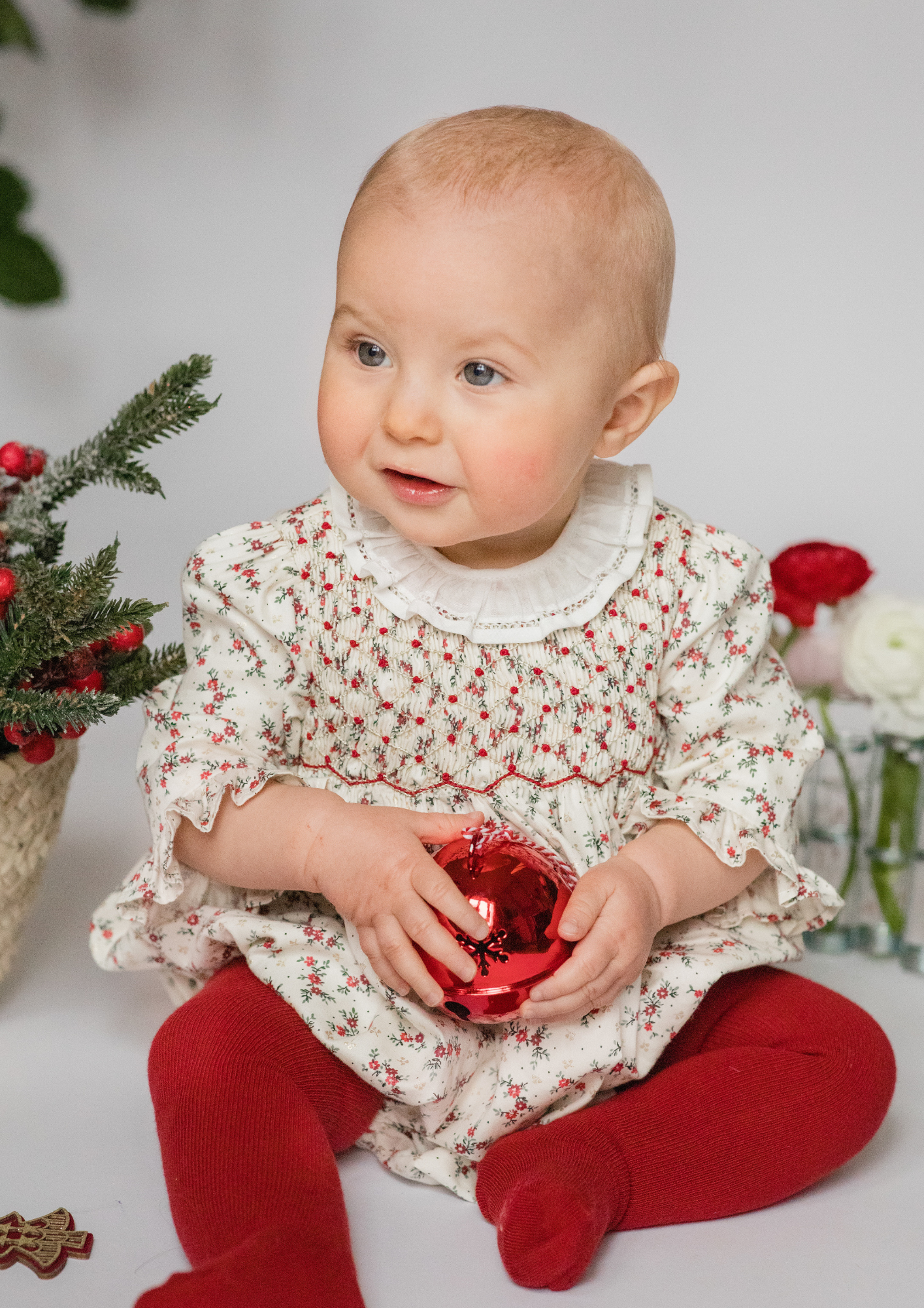 Elizabeth french floral Smocked Baby Bubble