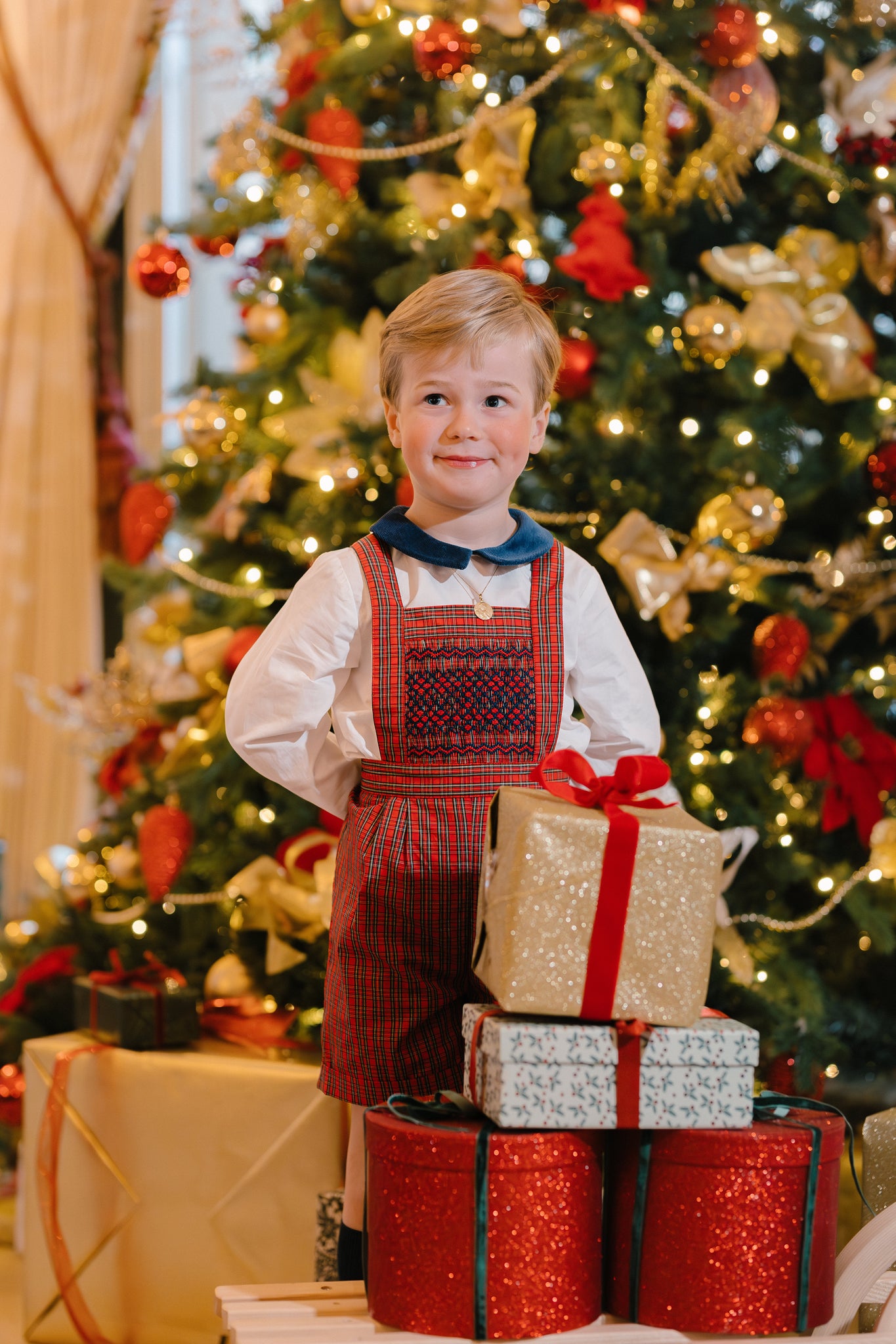 George Red Tartan Overalls & Shirt