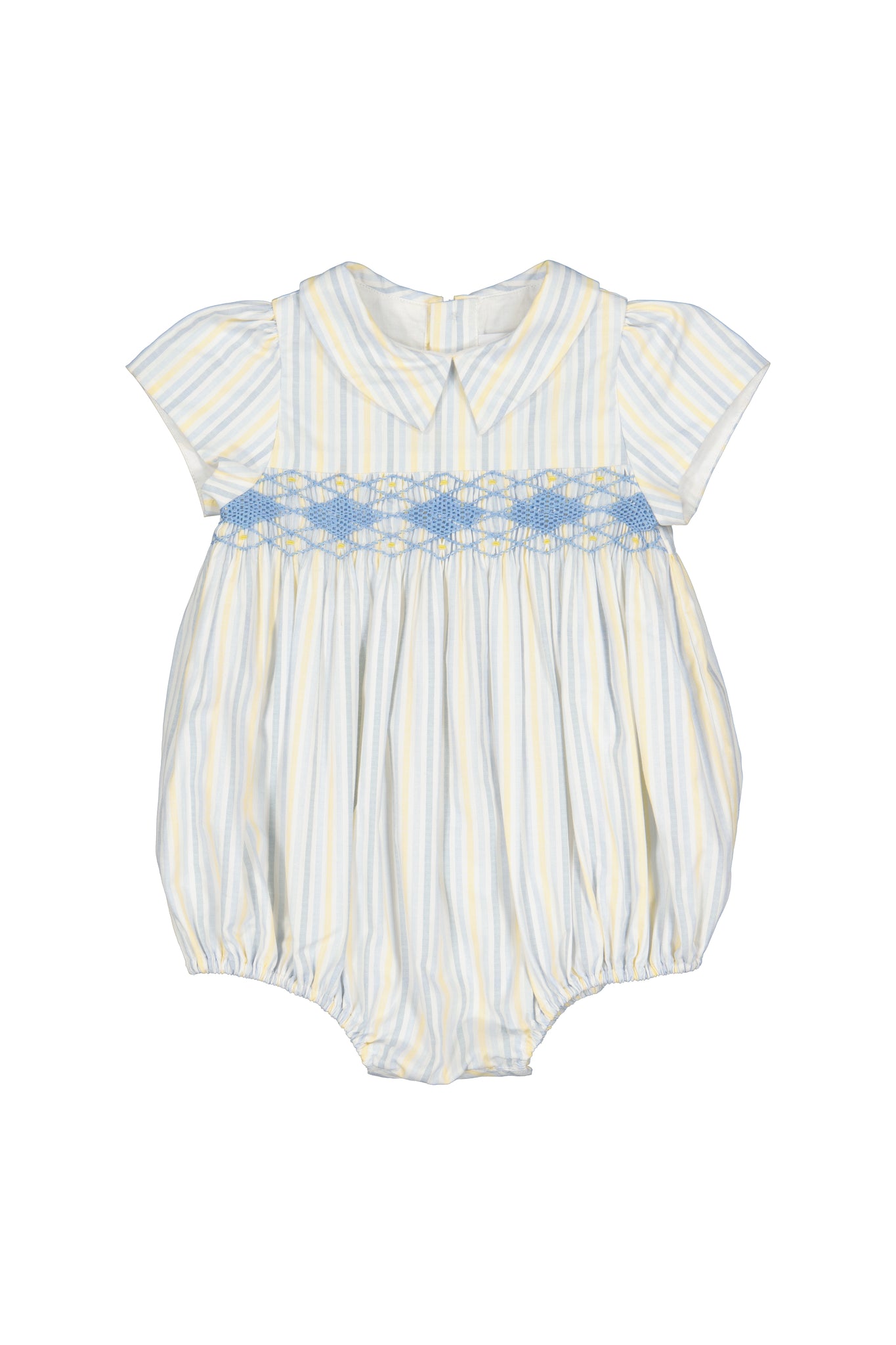 George Yellow Blue Stripe Smocked Bubble Romper