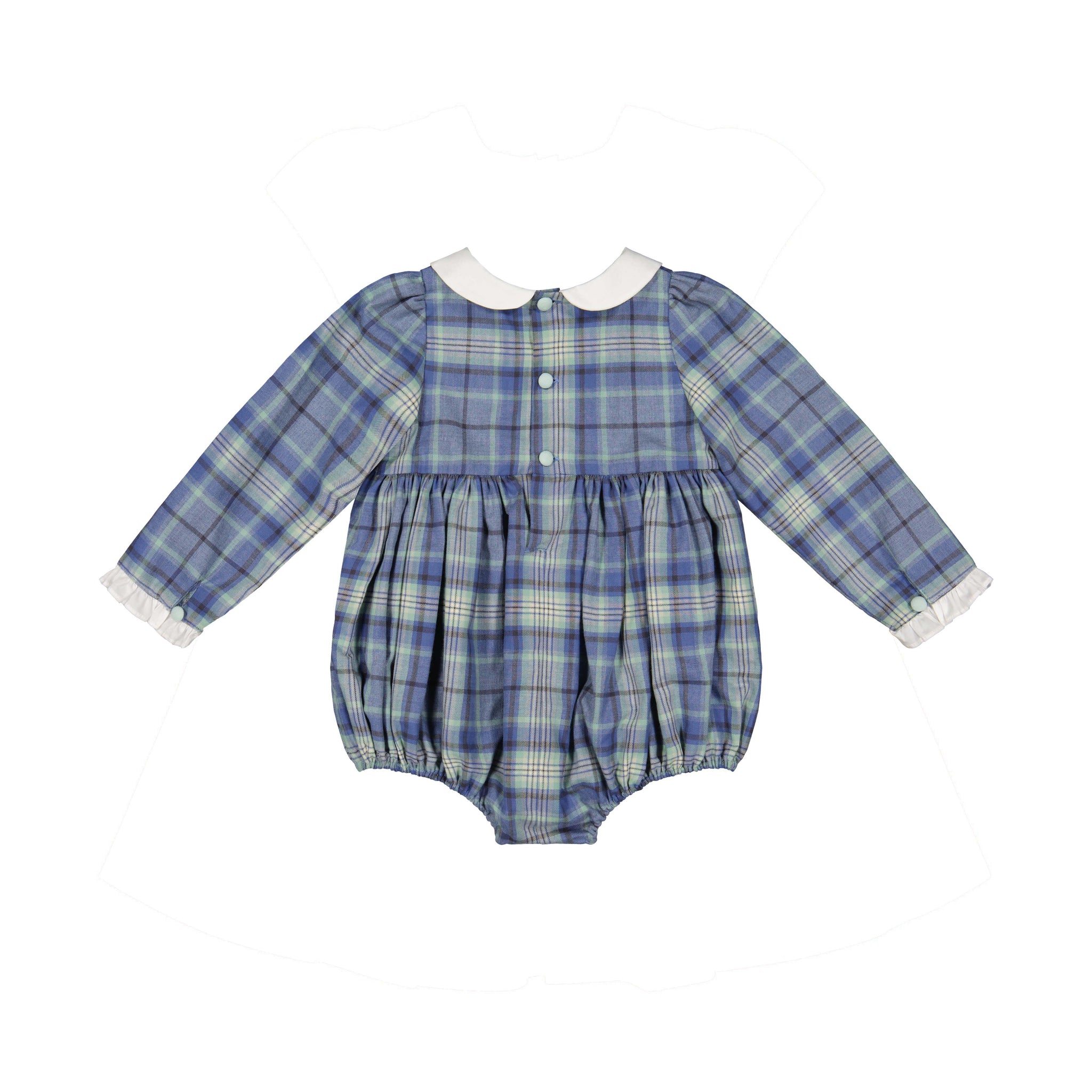 Back of Heidi Blue Tartan Baby Romper