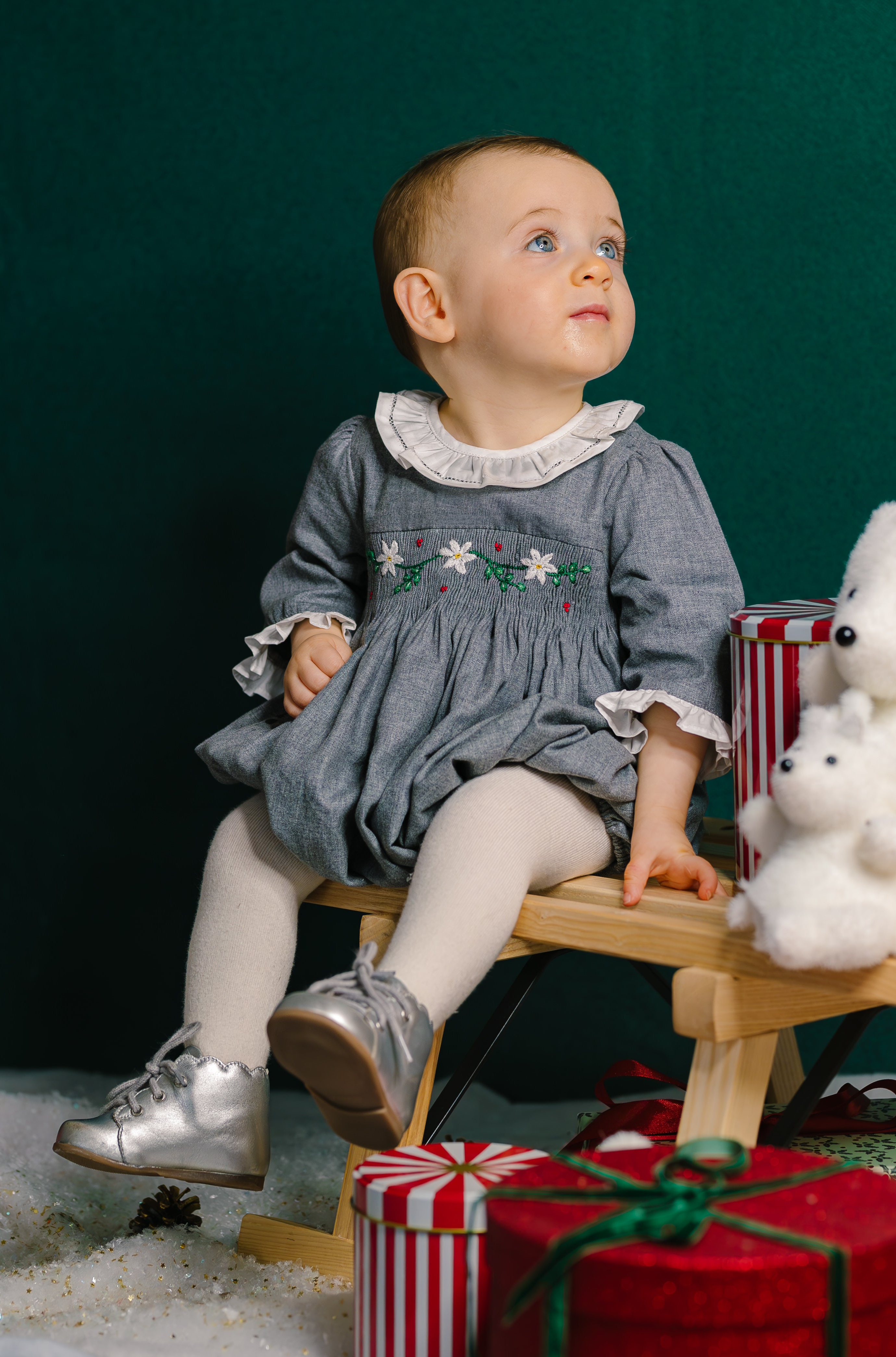 Heidi Grey Smocked Baby Bubble