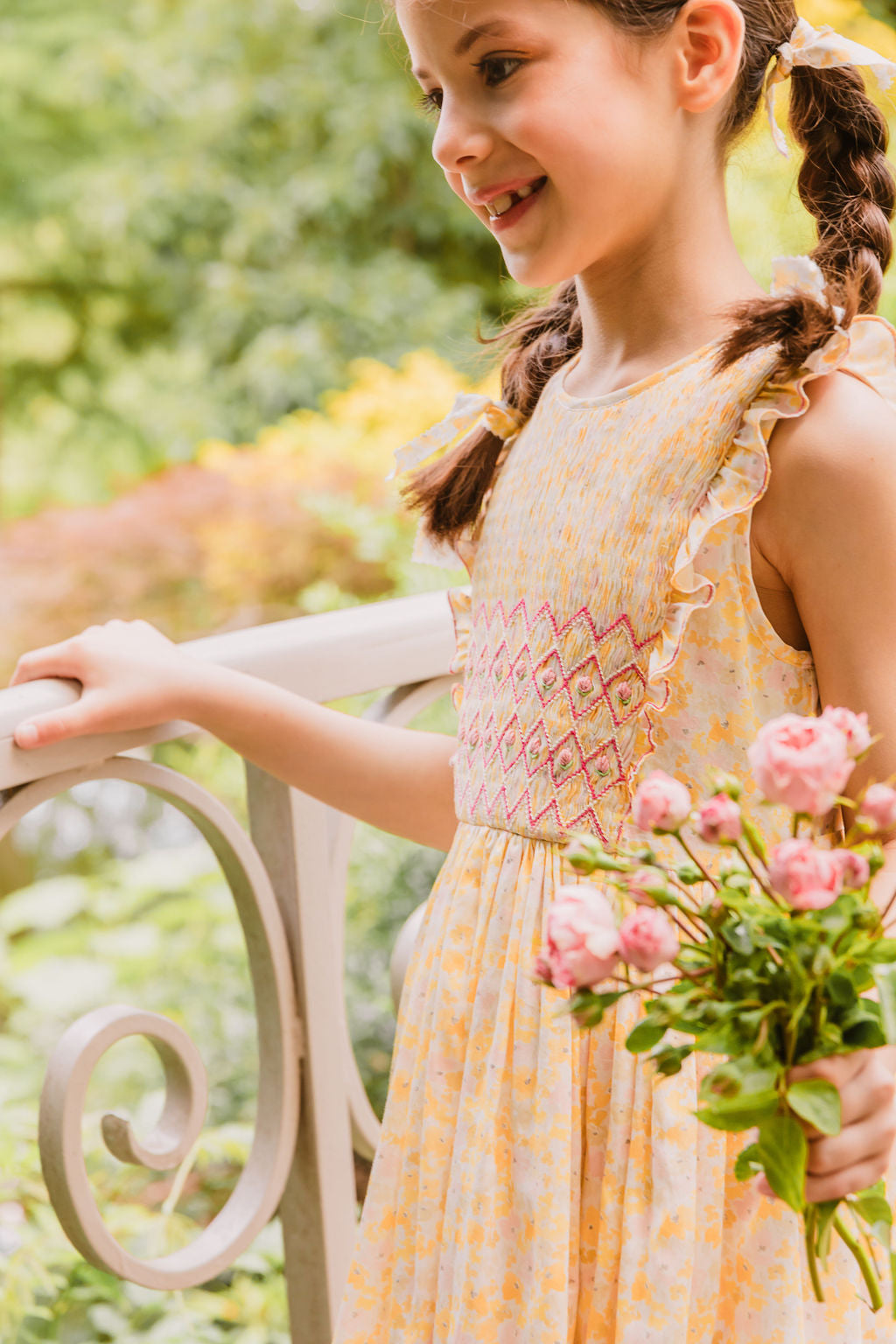 IRIS YELLOW FLORAL SMOCKED DRESS