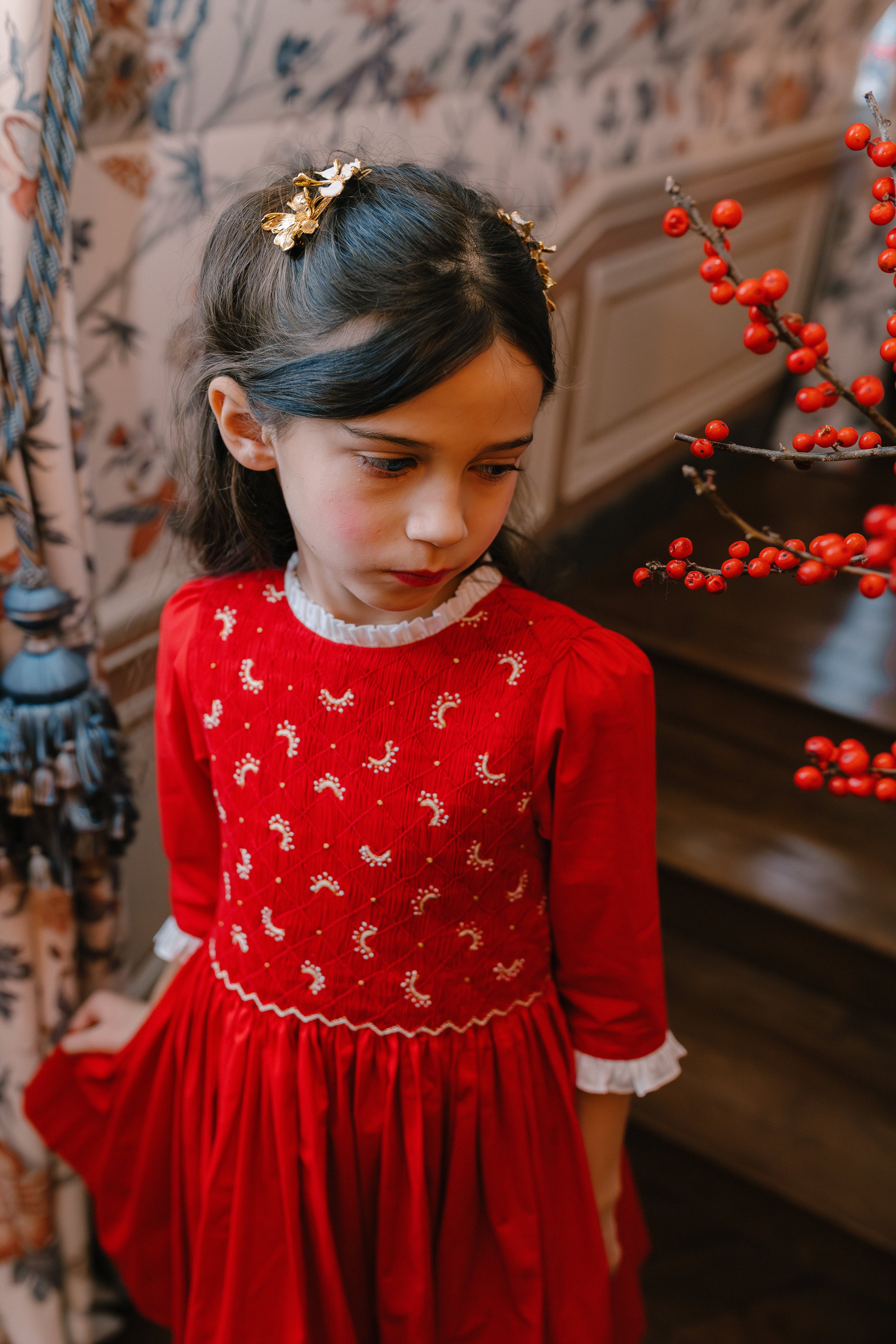 Luna Red Long Sleeve Smocked Dress Luna Red Long Sleeve Smocked Dress