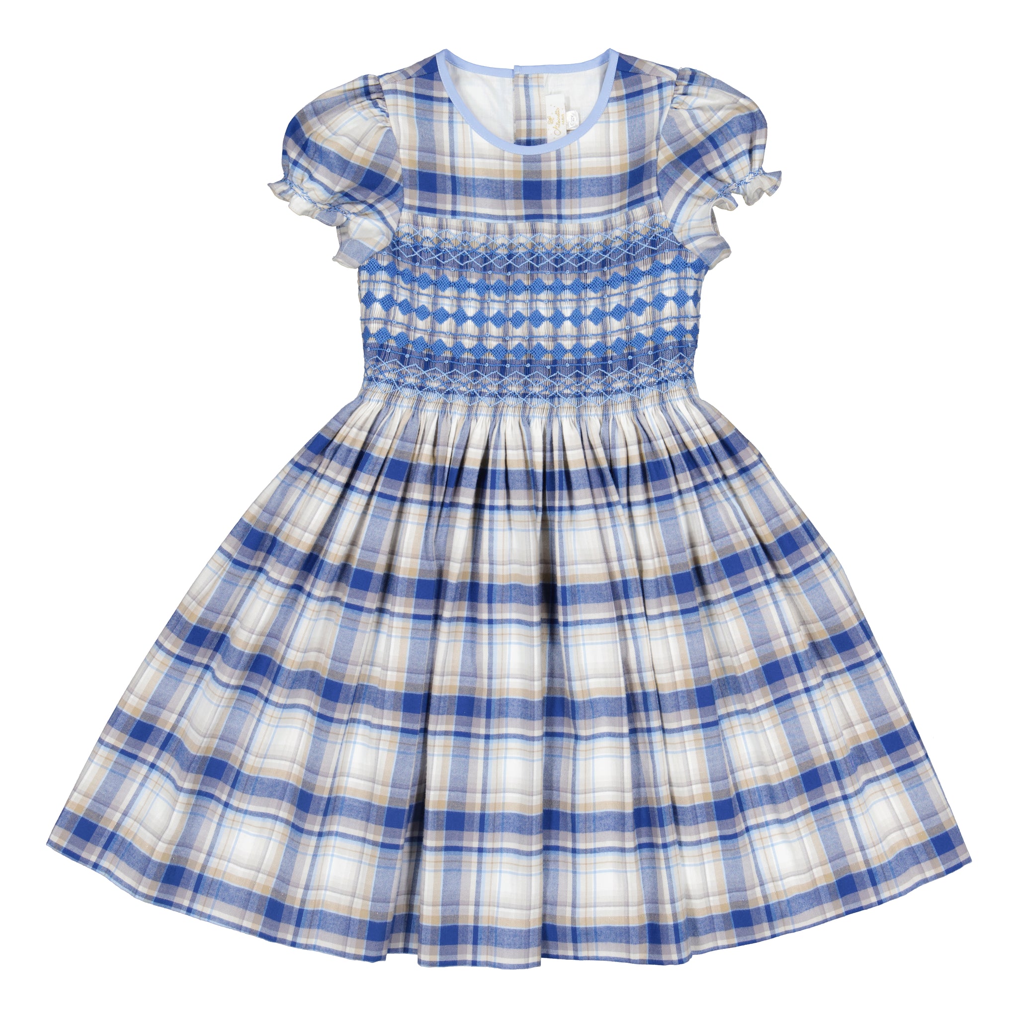 Lilibeth Blue Tartan Flannel Smocked Girl Dress