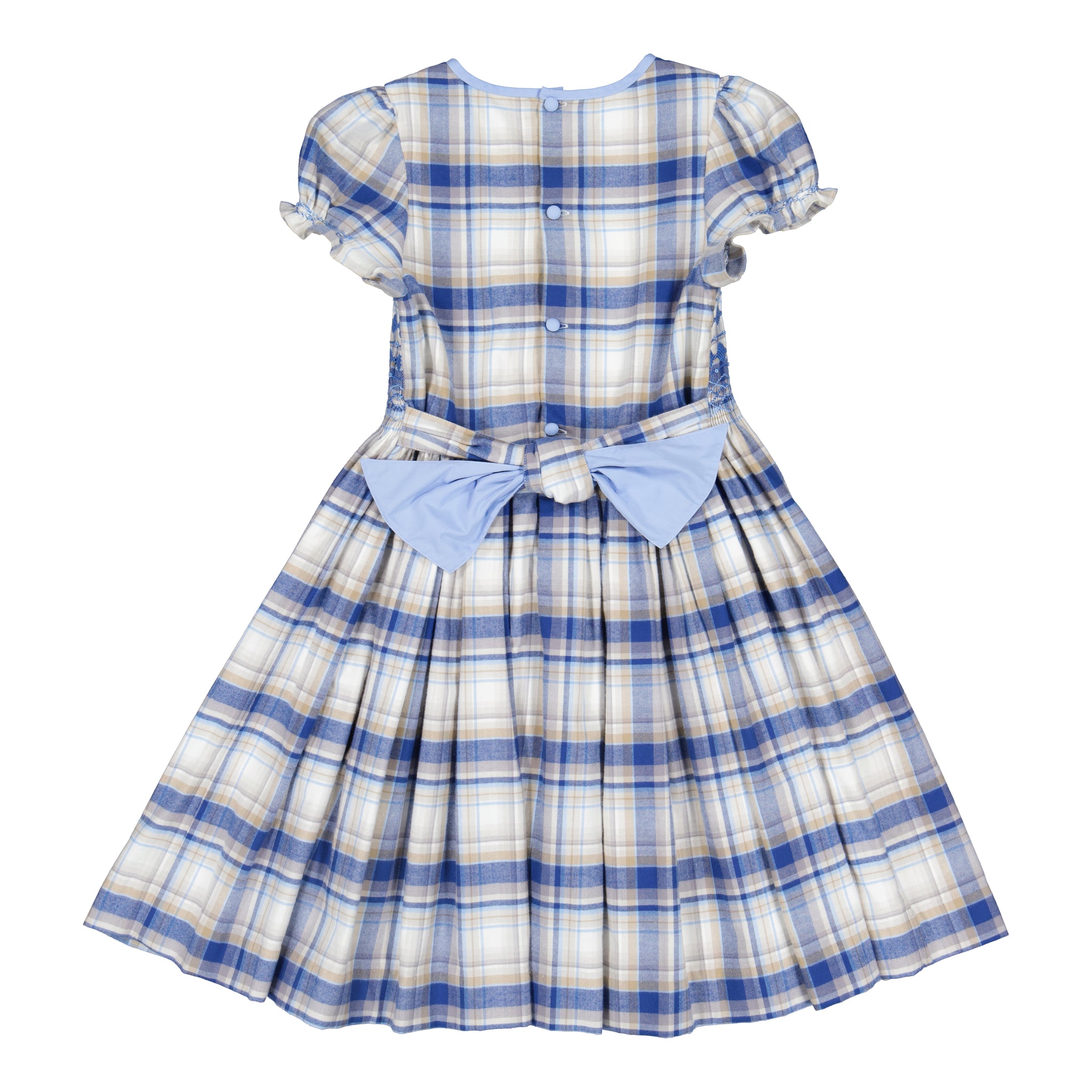 Lilibeth Blue Tartan Flannel Smocked Girl Dress