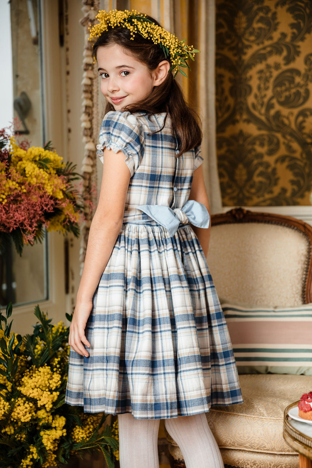 Lilibeth Blue Tartan Flannel Smocked Girl Dress