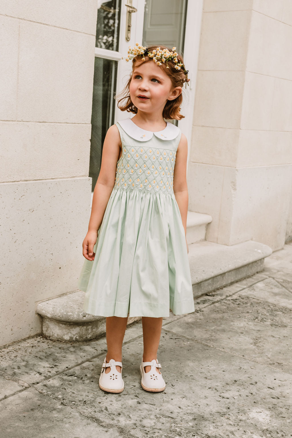 LILY MINT SLEEVELESS SMOCKED DRESS