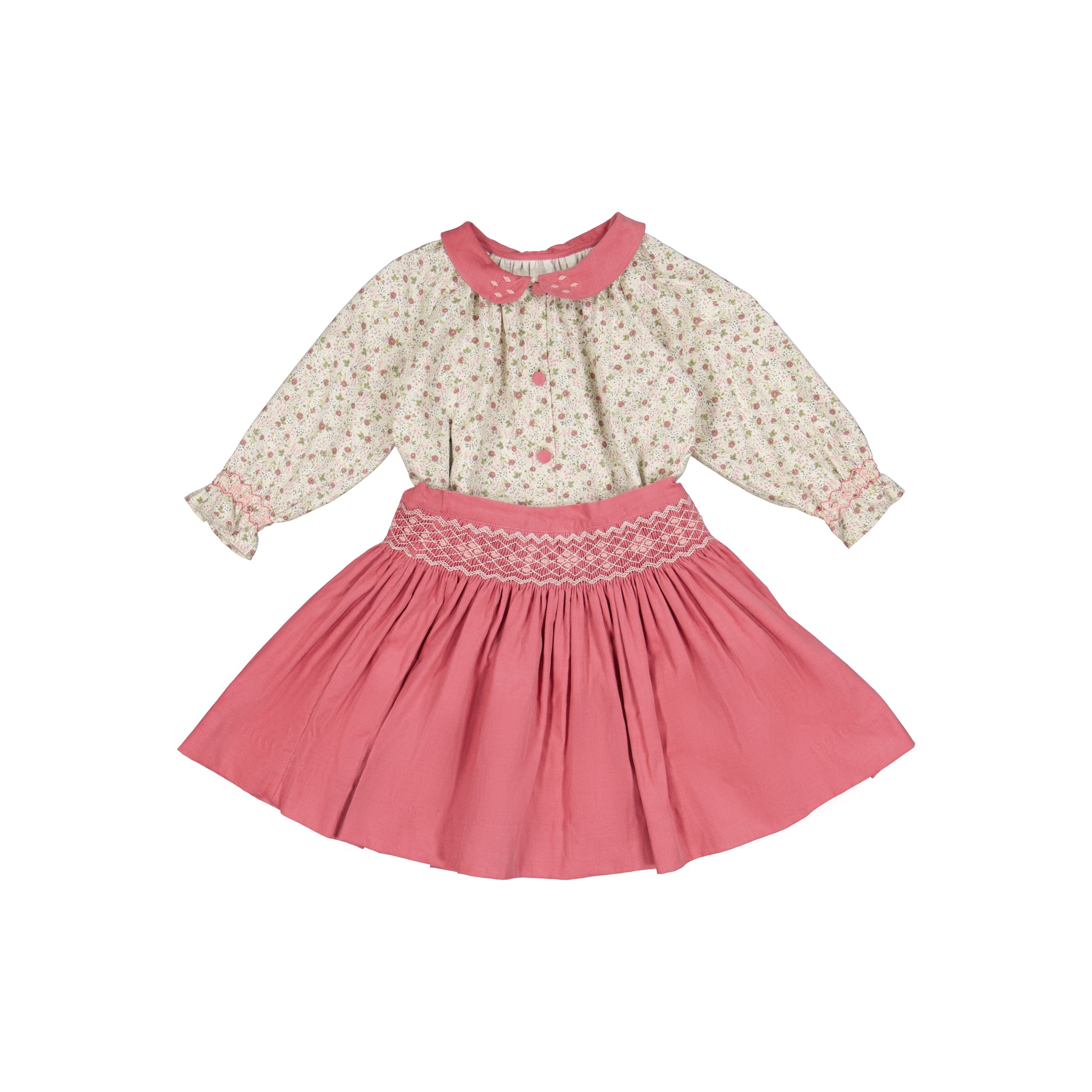 MARIE PINK FLORAL SMOCKED SKIRT & BLOUSE