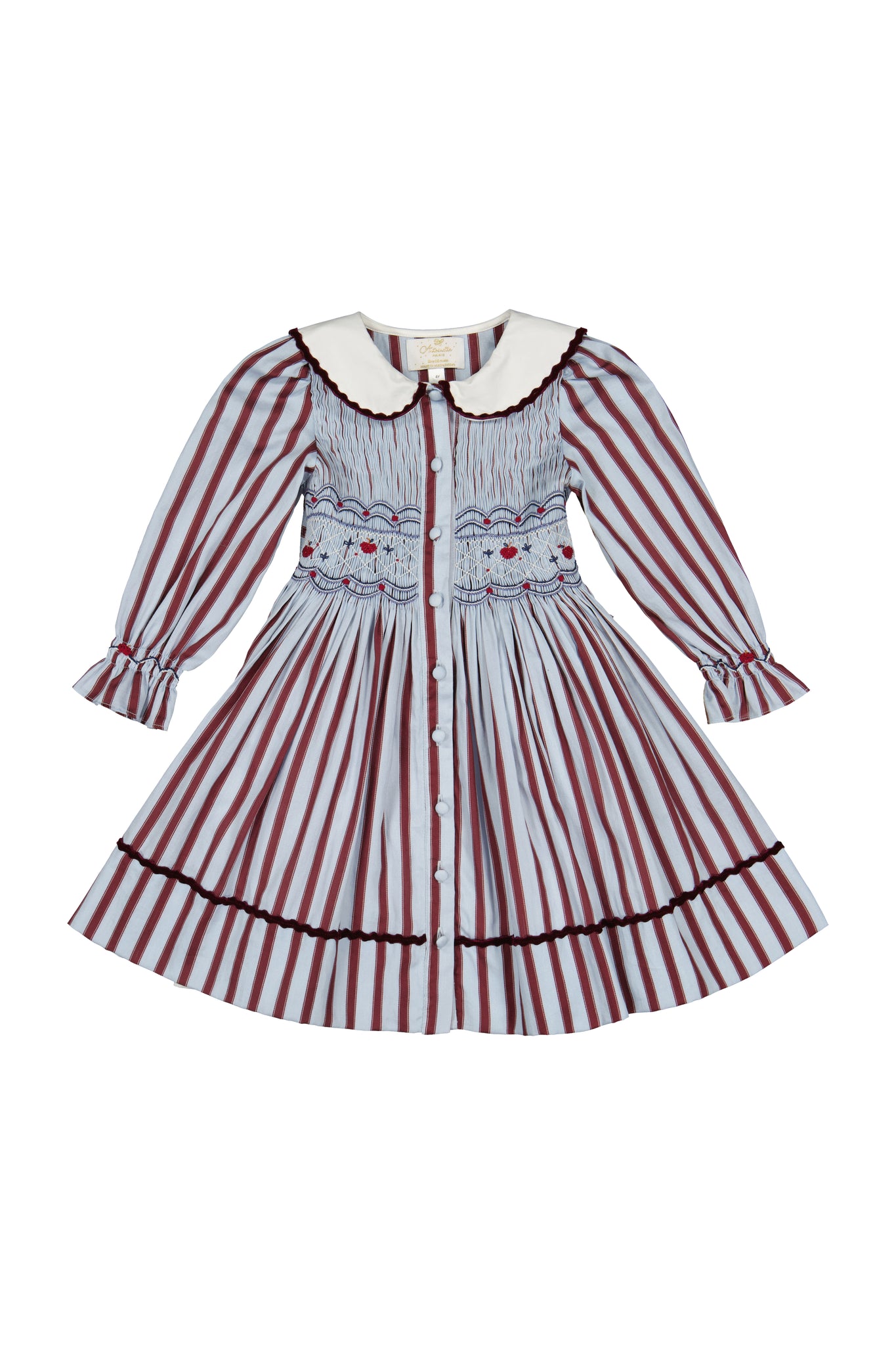 MARINE STRIPE BLUE BURGUNDY SMOCKED DRESS