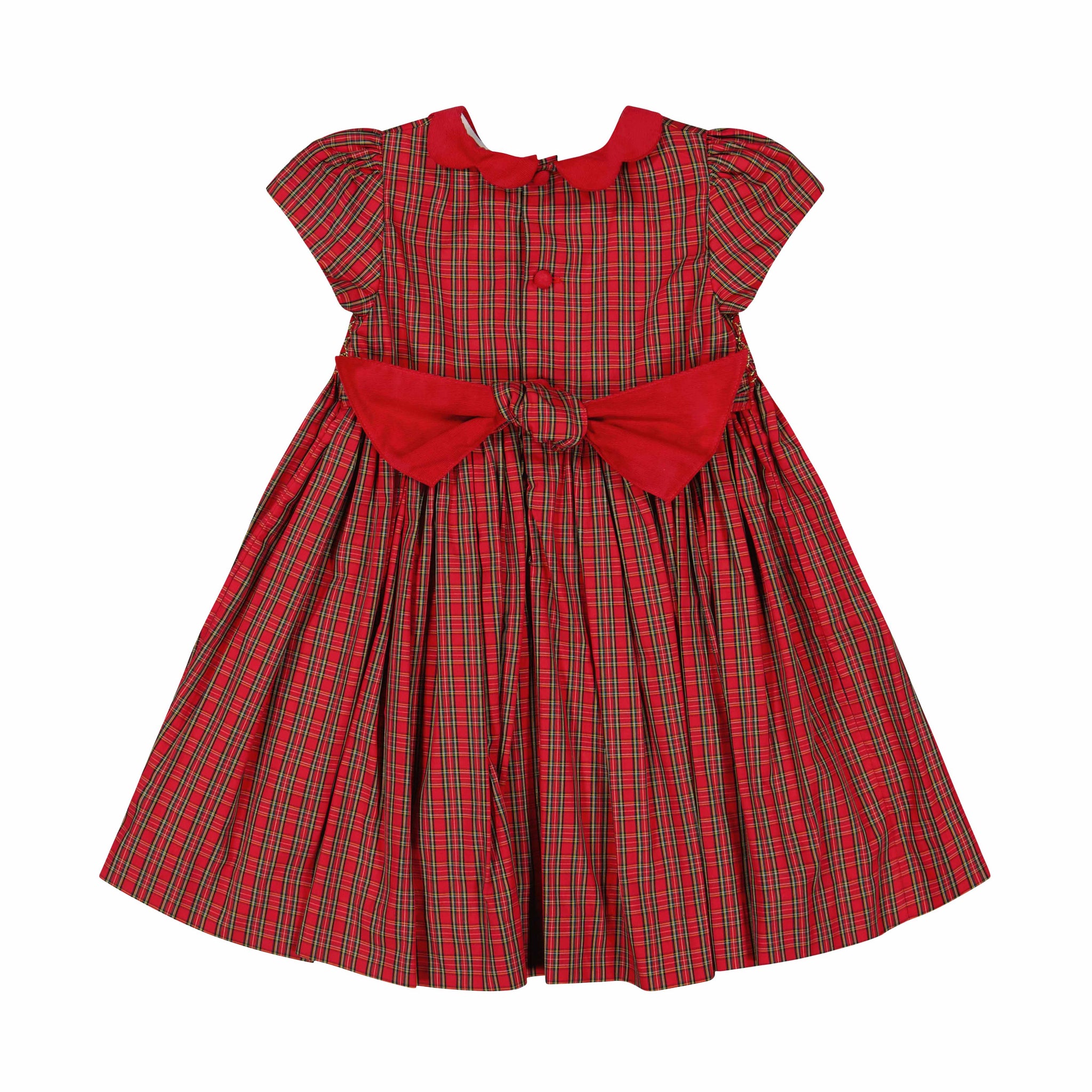 Back of Marguerite Red Tartan Smocked Dress