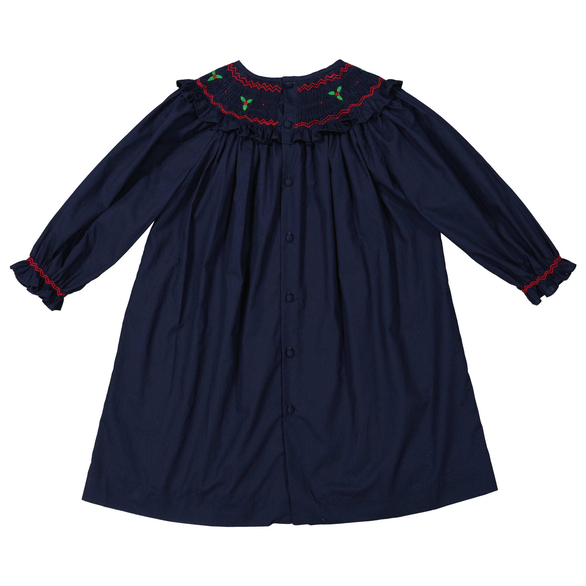 Mary Jane Navy Christmas Bishop Dress with embroidered collar