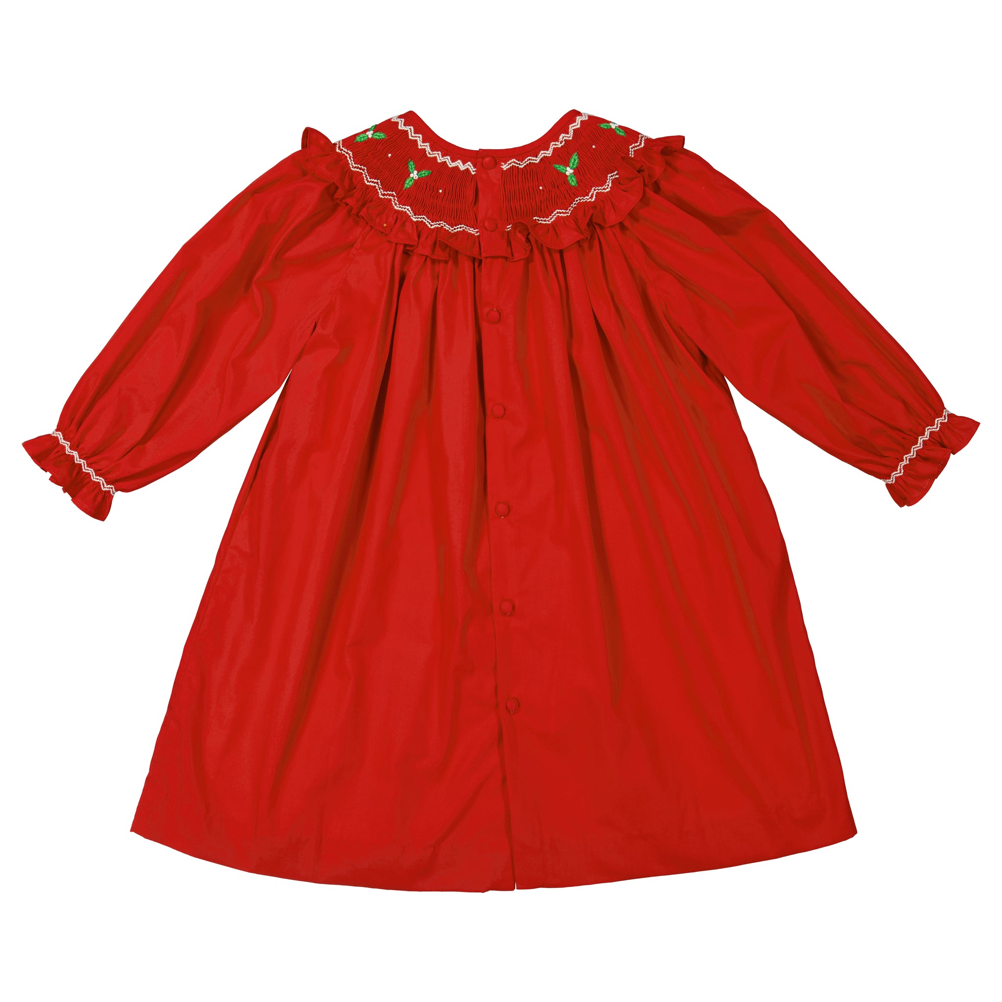 Mary Jane Red Christmas Bishop Dress with embroidered collar