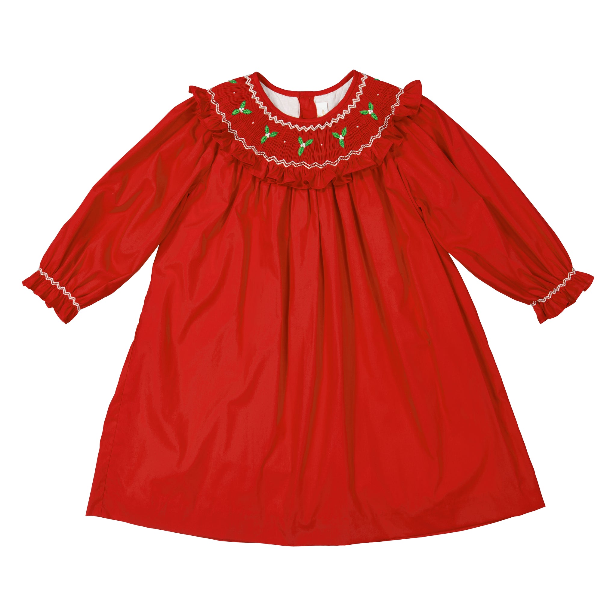 Mary Jane Red Christmas Bishop Dress with embroidered collar