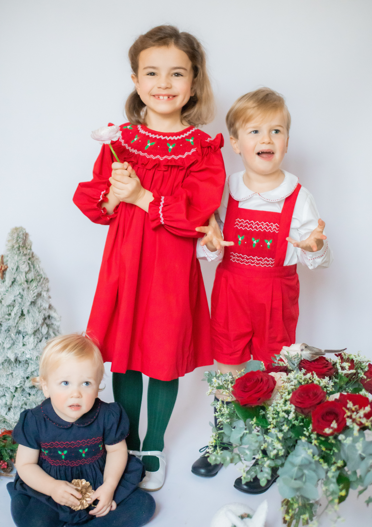 Mary Jane Red Christmas Bishop Dress with embroidered collar