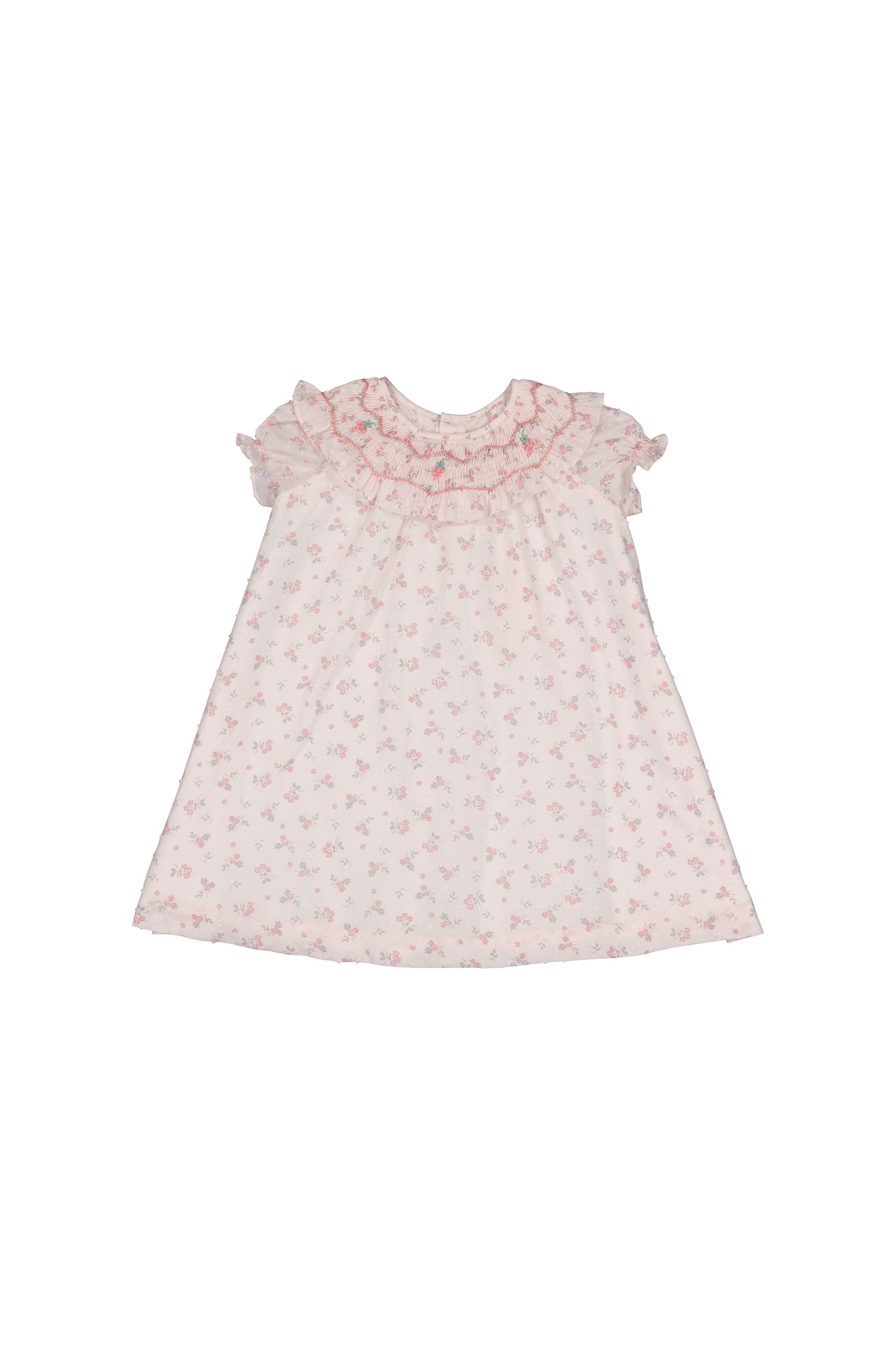 Myrtille Pink Floral Short Sleeve Bishop Dress Myrtille Pink Floral Short Sleeve Bishop Dress