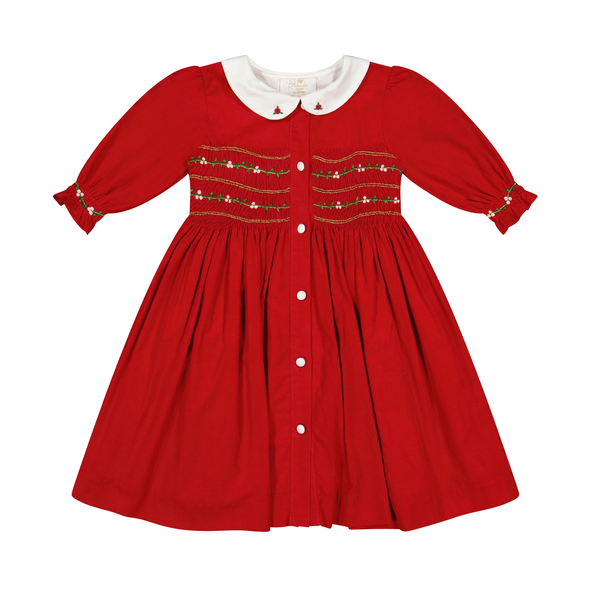 Front of Olympe Red Holiday Smocked Dress
