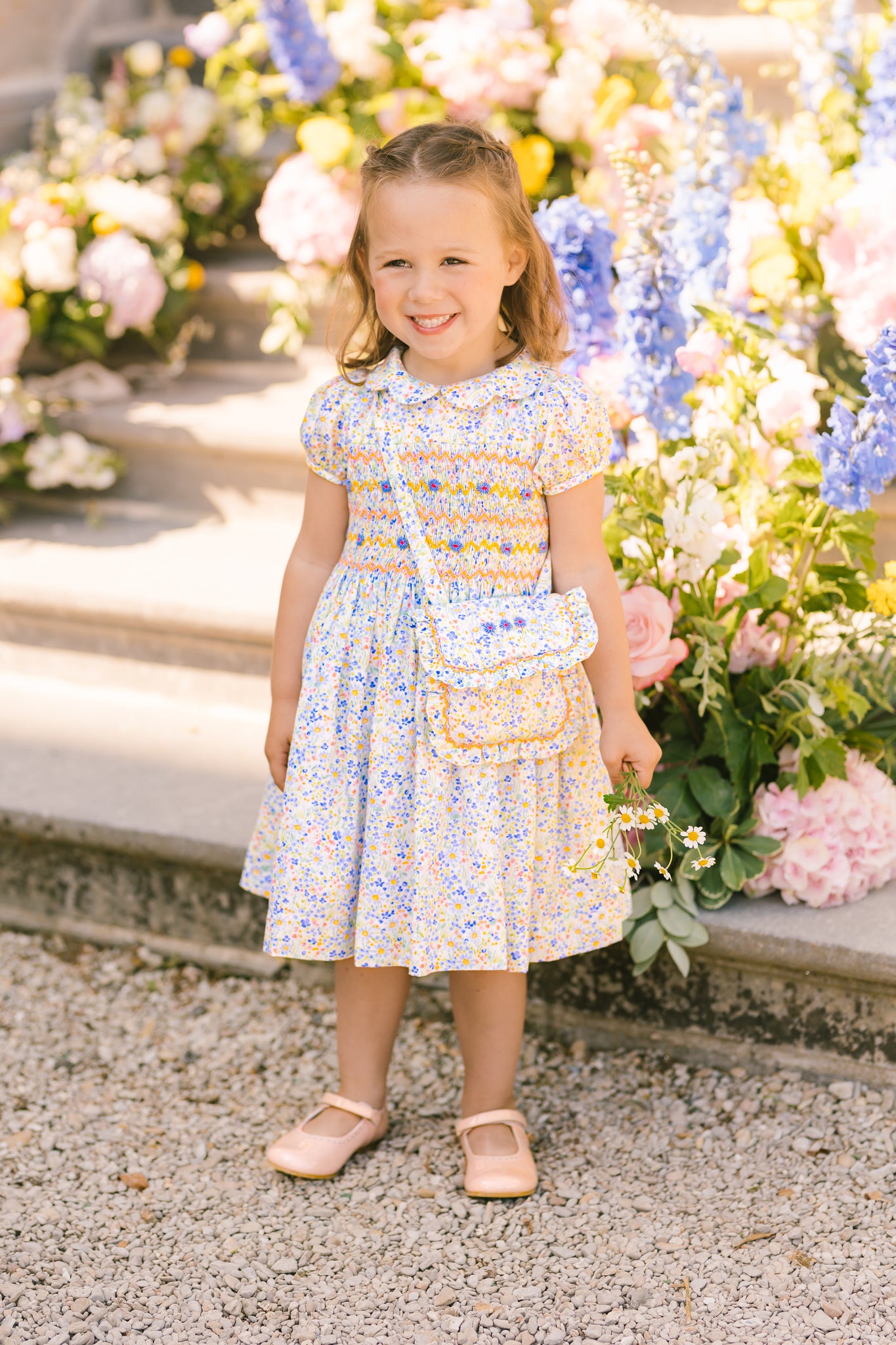 Ondine Blue Floral Smocked Dress Ondine Blue Floral Smocked Dress