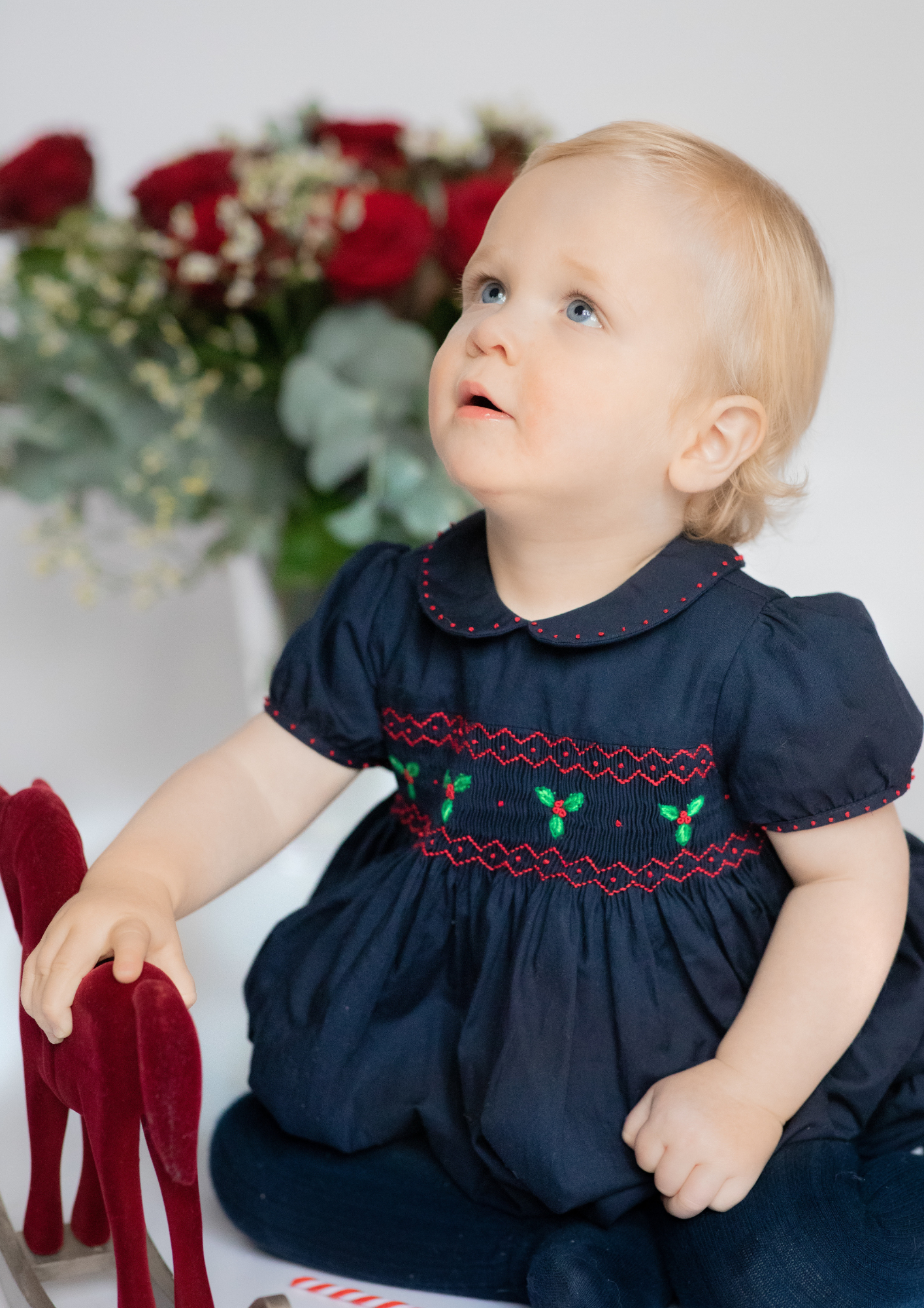 Pauline Navy Classic Christmas Smocked Bubble