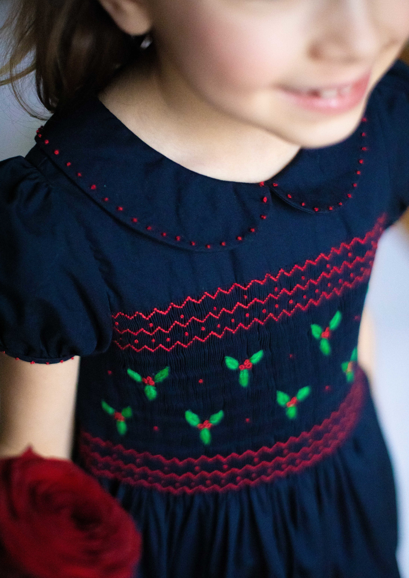 Pauline Navy Classic Christmas hand smocked Dress