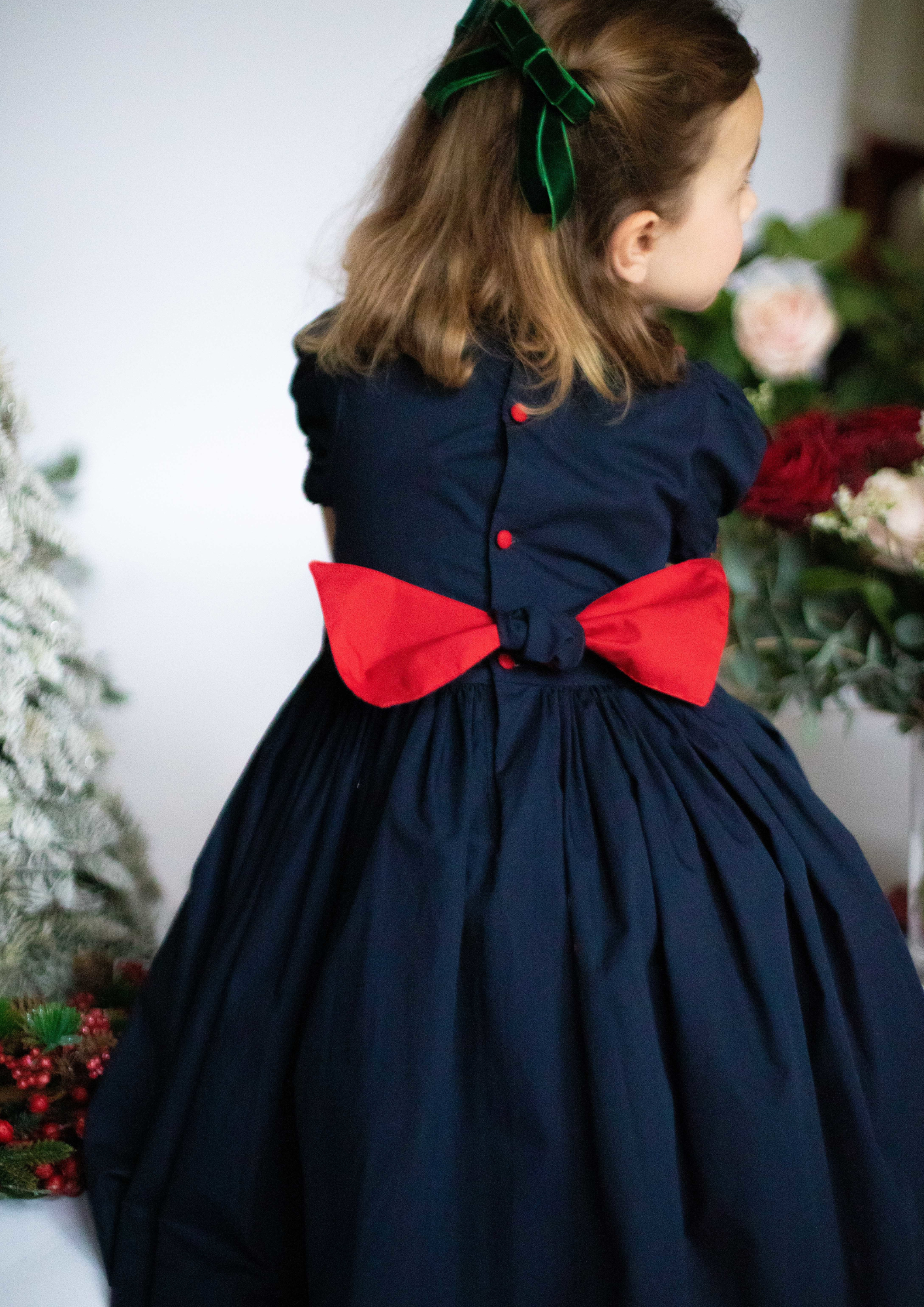 Pauline Navy Classic Christmas hand smocked Dress