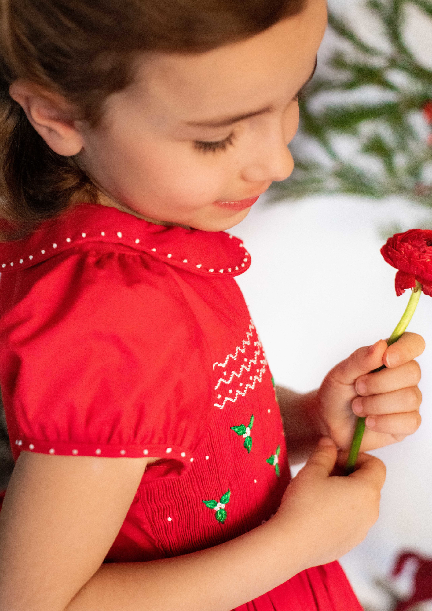 Pauline Red Classic Christmas hand smocked Dress