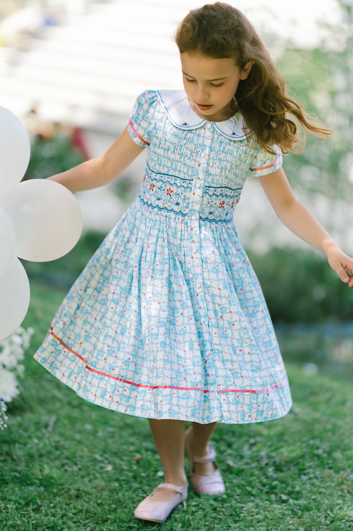 girls blue floral dress Riviera Blue Floral Smocked Dress