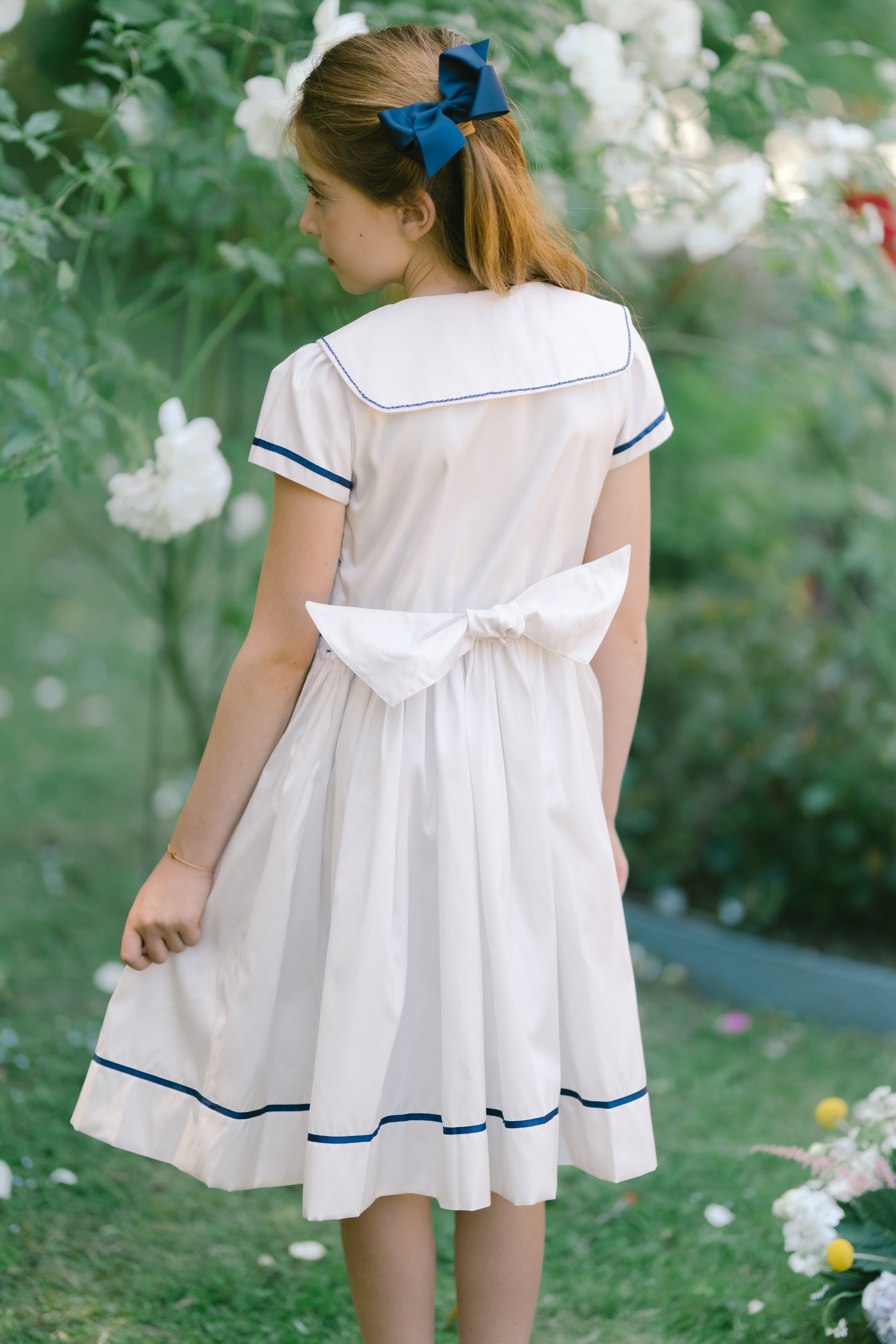 Riviera White Smocked Flower Girl Dress