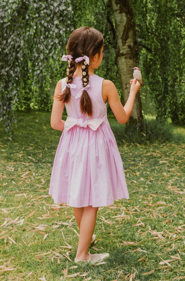 ROSE PINK STRIPE SLEEVELESS SMOCKED DRESS