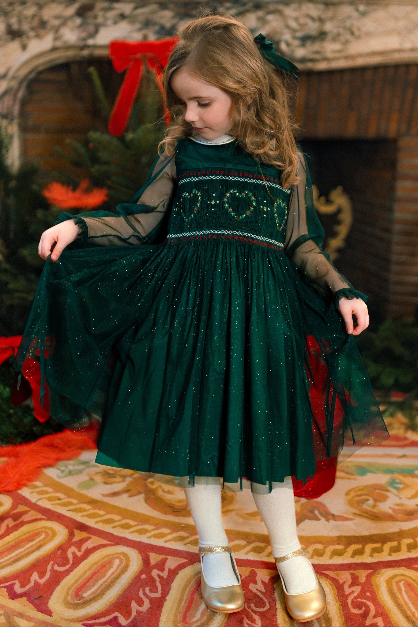 green dresses for girls Girls' Smocked & Sets Korean