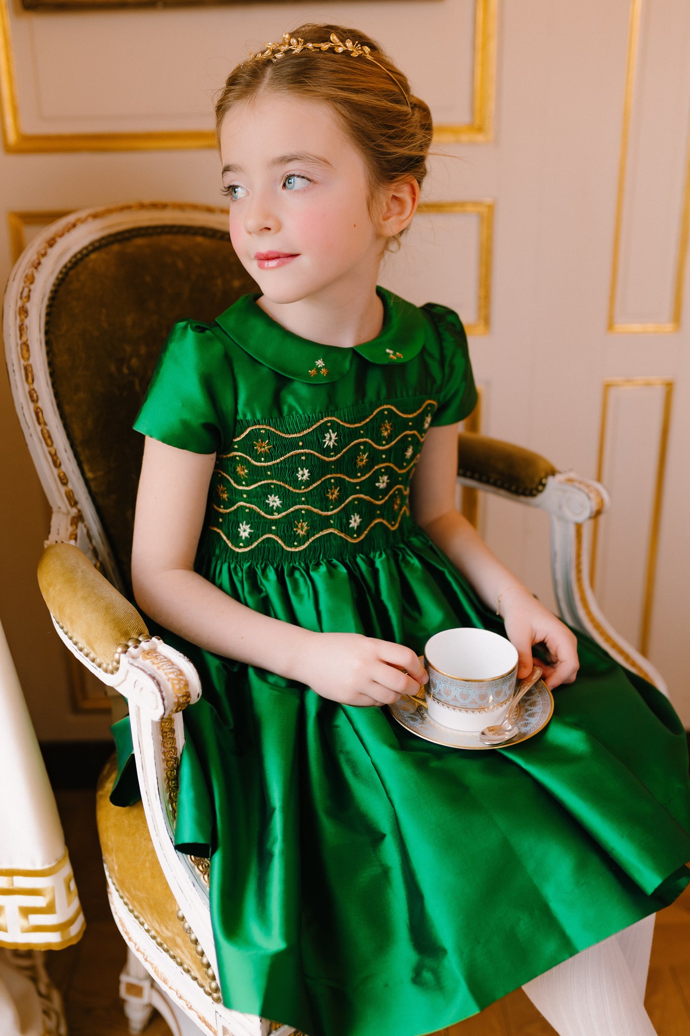Stella Green Silk Smocked Dress | Girls Christmas Dress Stella Green Silk Smocked Dress | Girls Christmas Dress