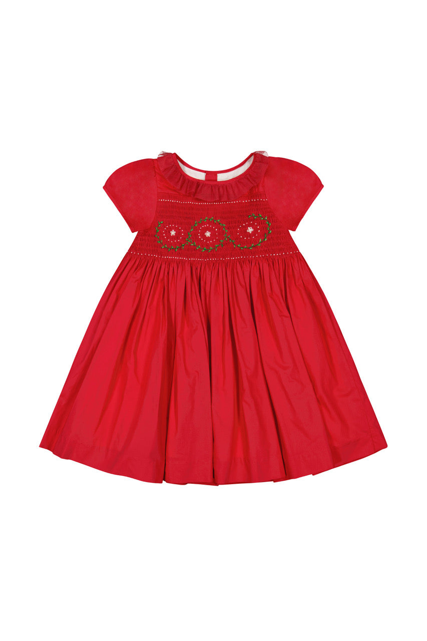 Sofia Short Sleeve Red Smocked Dress | Girls Christmas Dress 10T