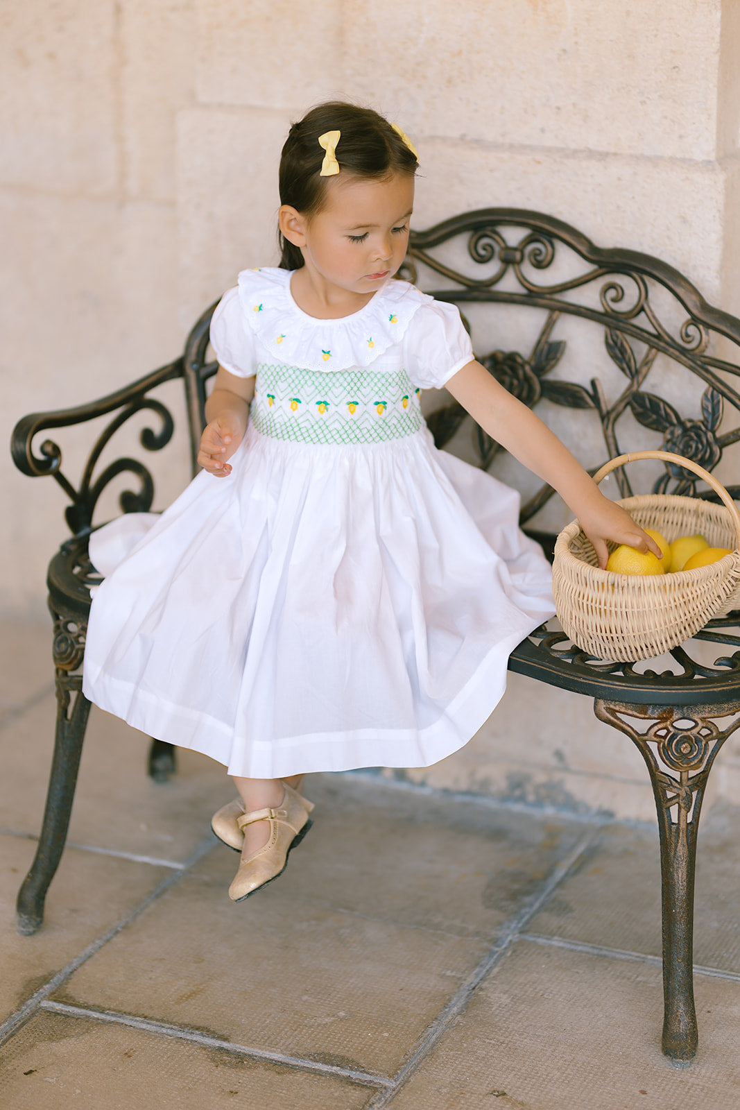 Victoria White Lemon Smocked Girls Dress Victoria White Lemon Smocked Girls Dress