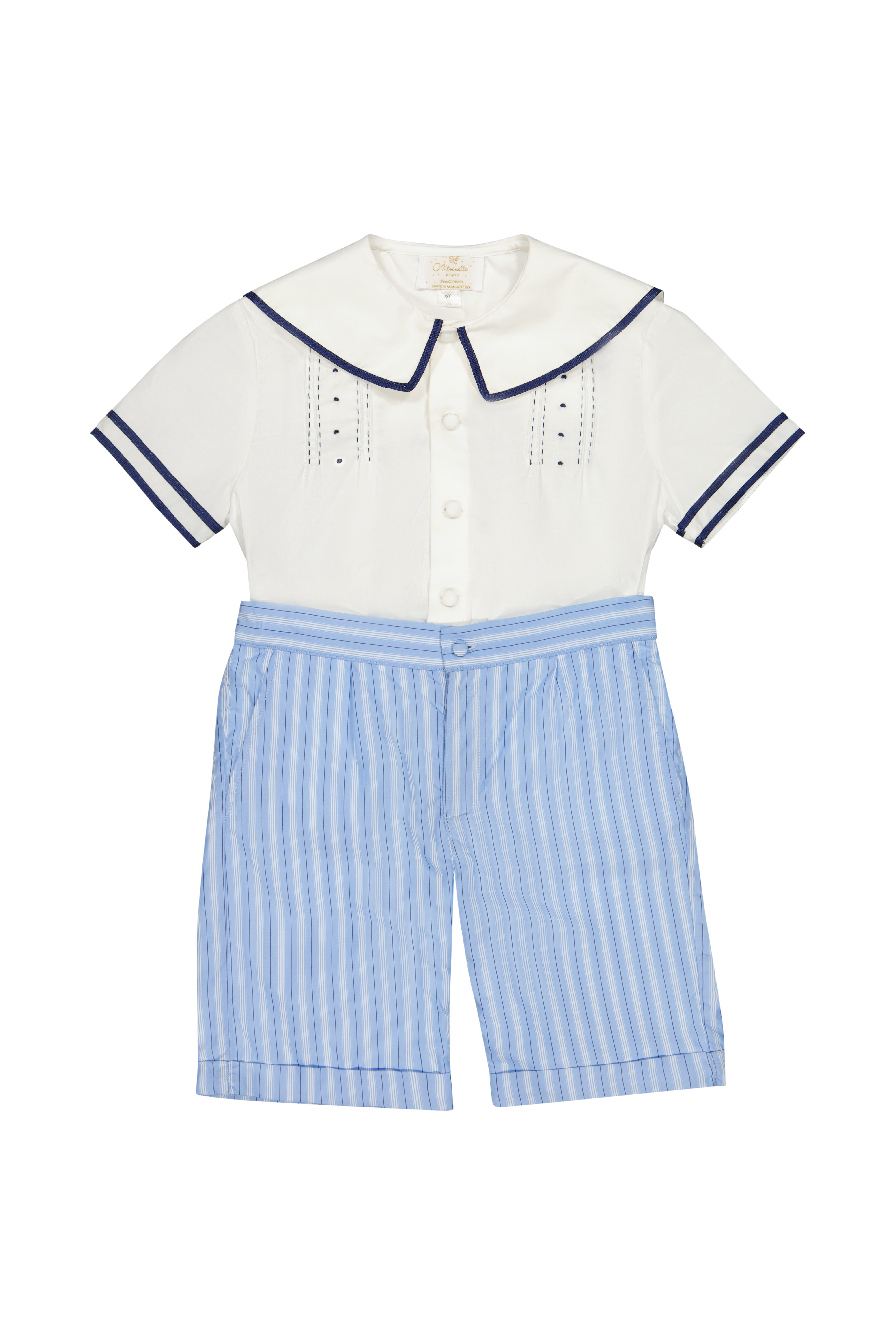 William Blue Stripe Sailor Shirt & Shorts Set | Antoinette Paris