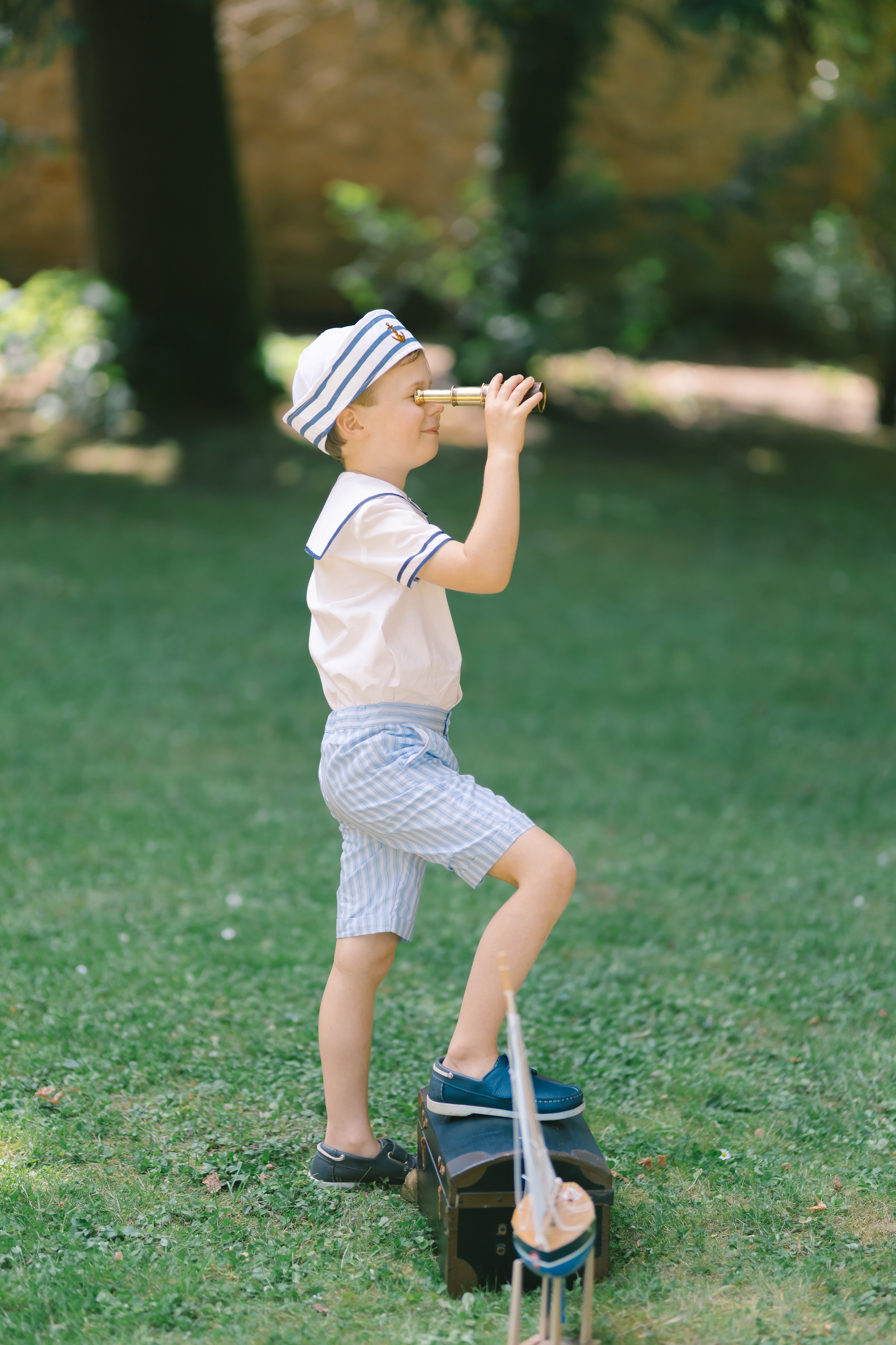 William Blue Stripe Sailor Shirt & Shorts Set | Antoinette Paris