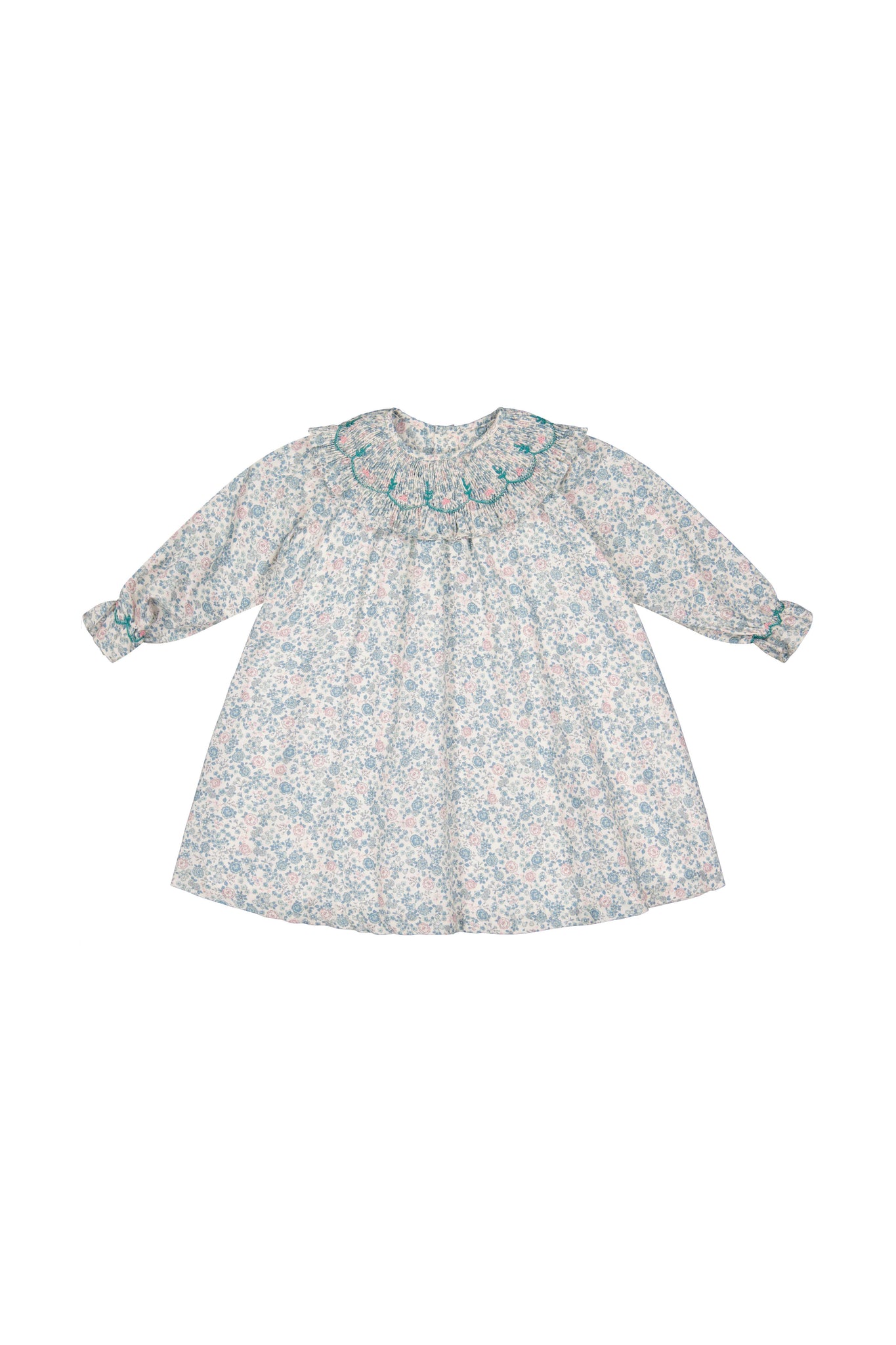 Yse Blue Floral Long Sleeve Bishop Dress and Purse
