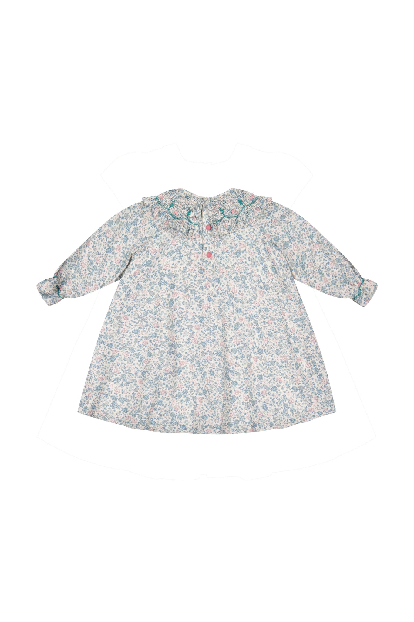 Back of Yse Blue Floral Long Sleeve Bishop Dress