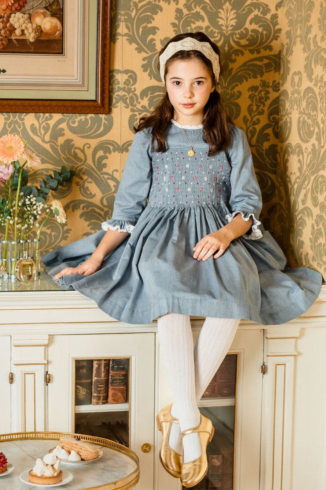 Anastasia Blue Flannel long sleeve Girl Dress