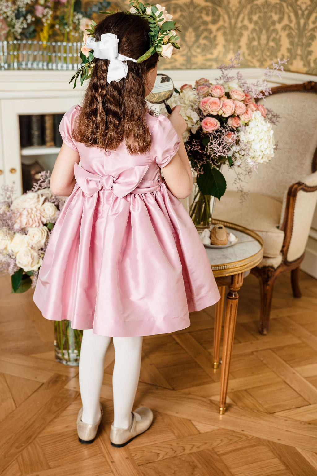 Astrid Pink Silk Smocked Girl Dress
