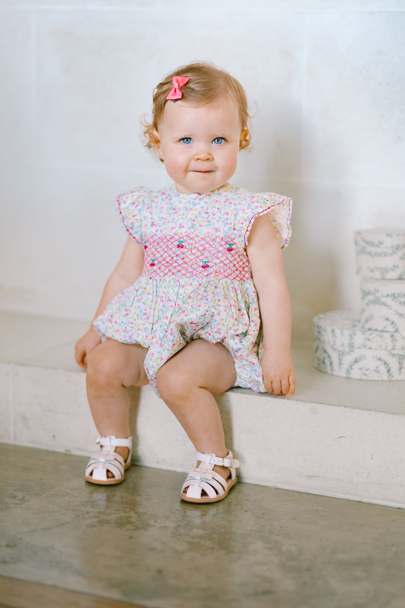 Alizée Cherry Smocked Bubble Romper