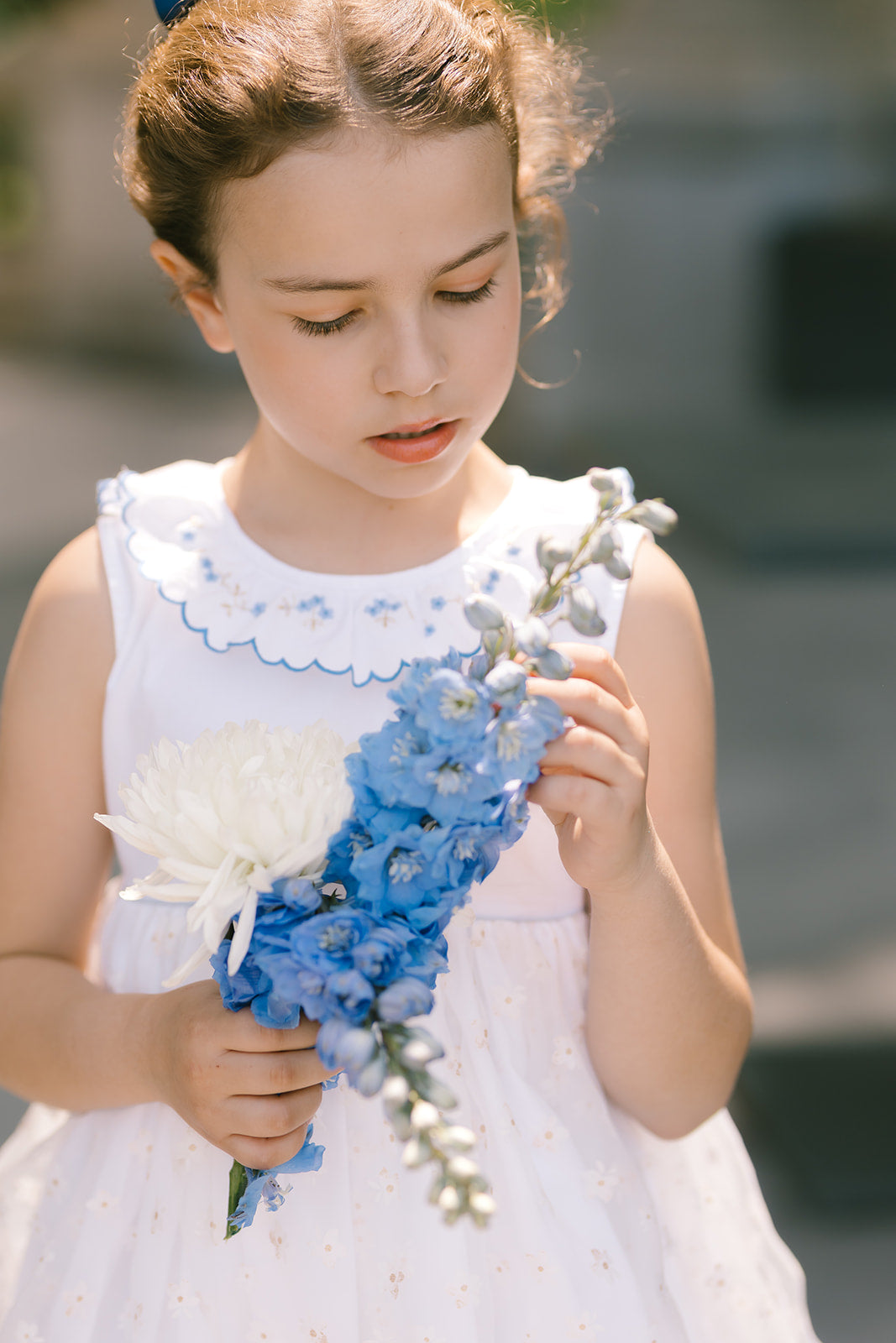 white dress with small blue flowers Millà Women's Wonderful White A-line Maxi Dress - blue main image 0