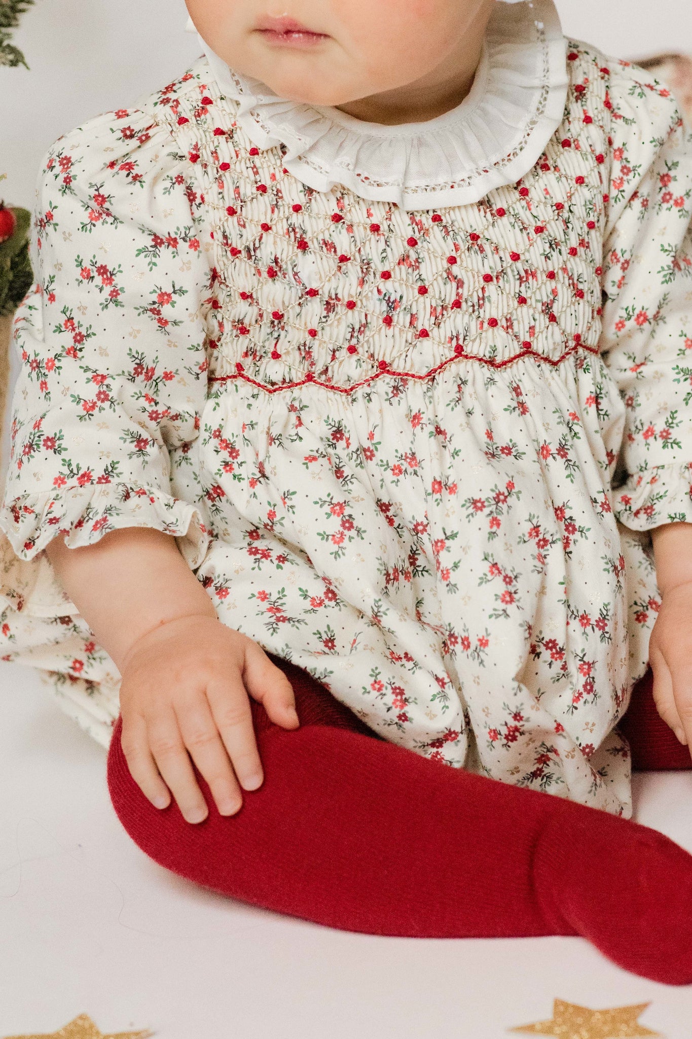 Elizabeth french floral Smocked Baby Bubble
