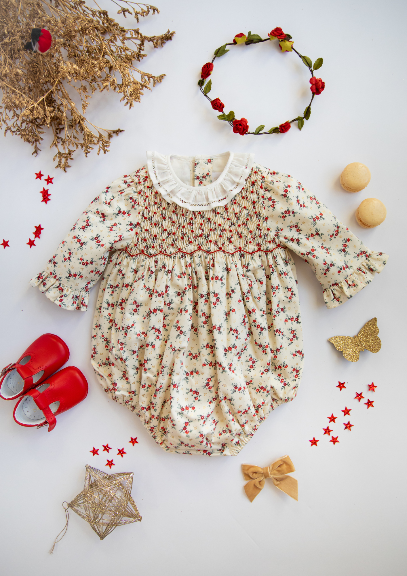 Elizabeth french floral Smocked Baby Bubble