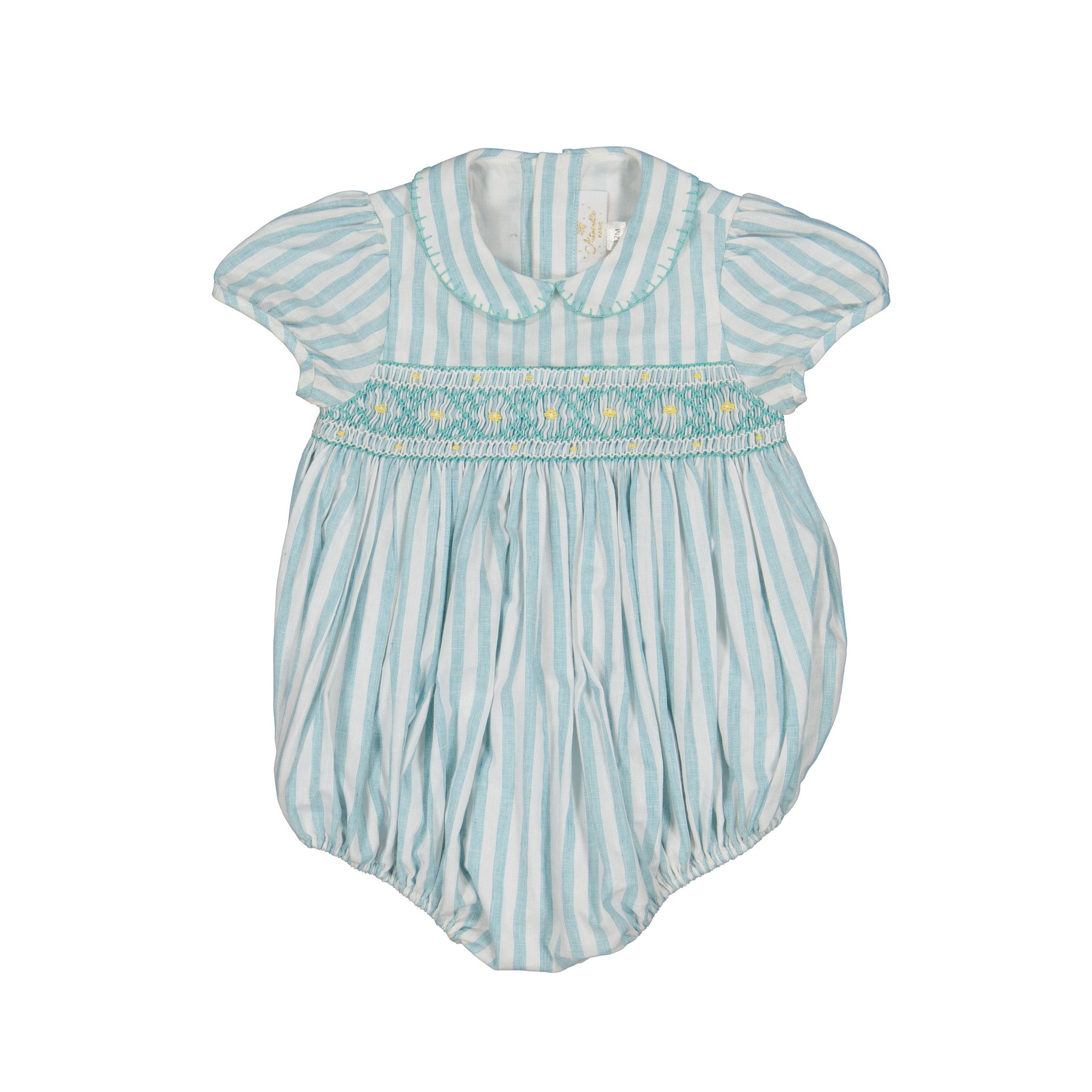 GEORGETTE GREEN STRIPES SMOCKED BABY BUBBLE