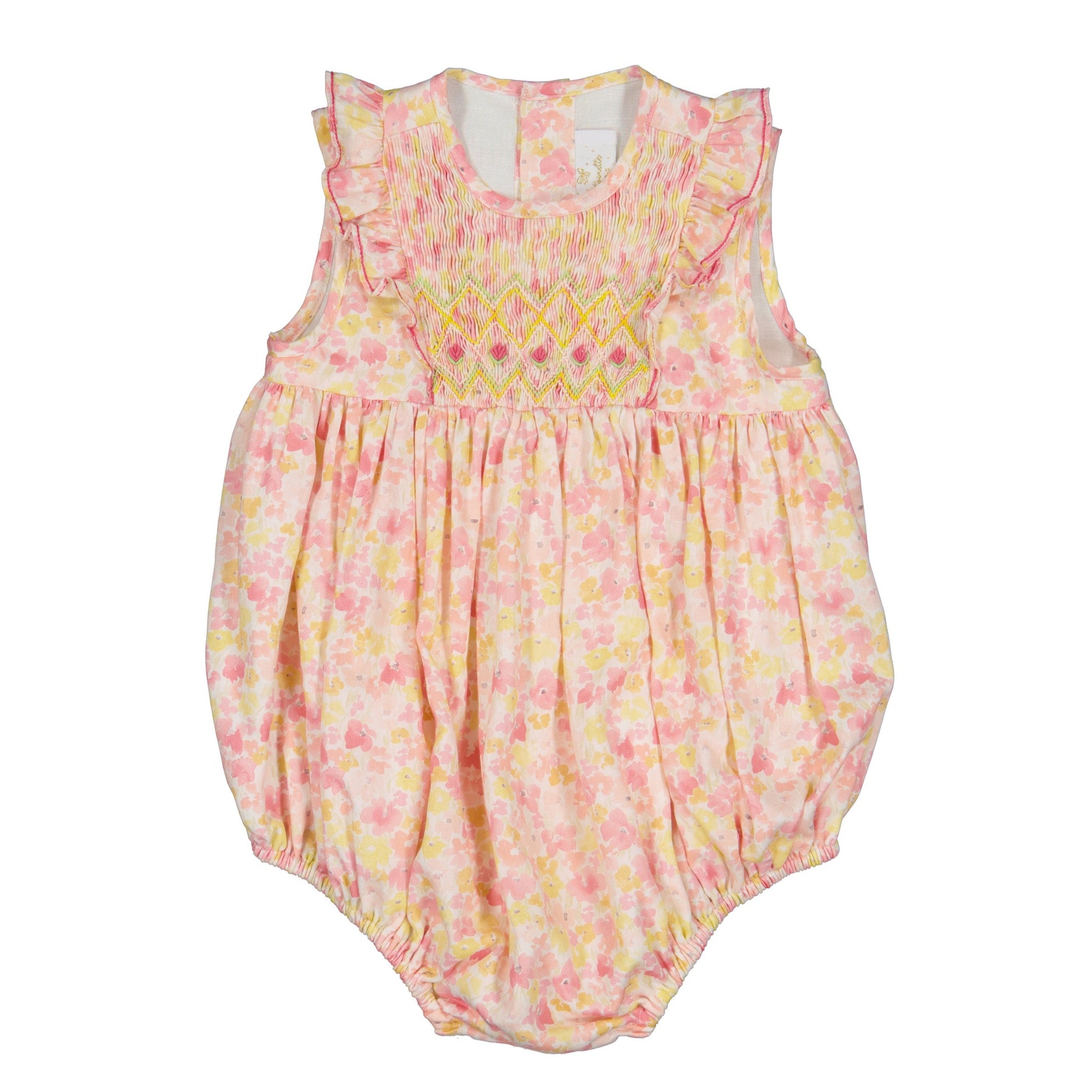 IRIS PINK BUBBLE FLORAL SMOCKED BUBBLE