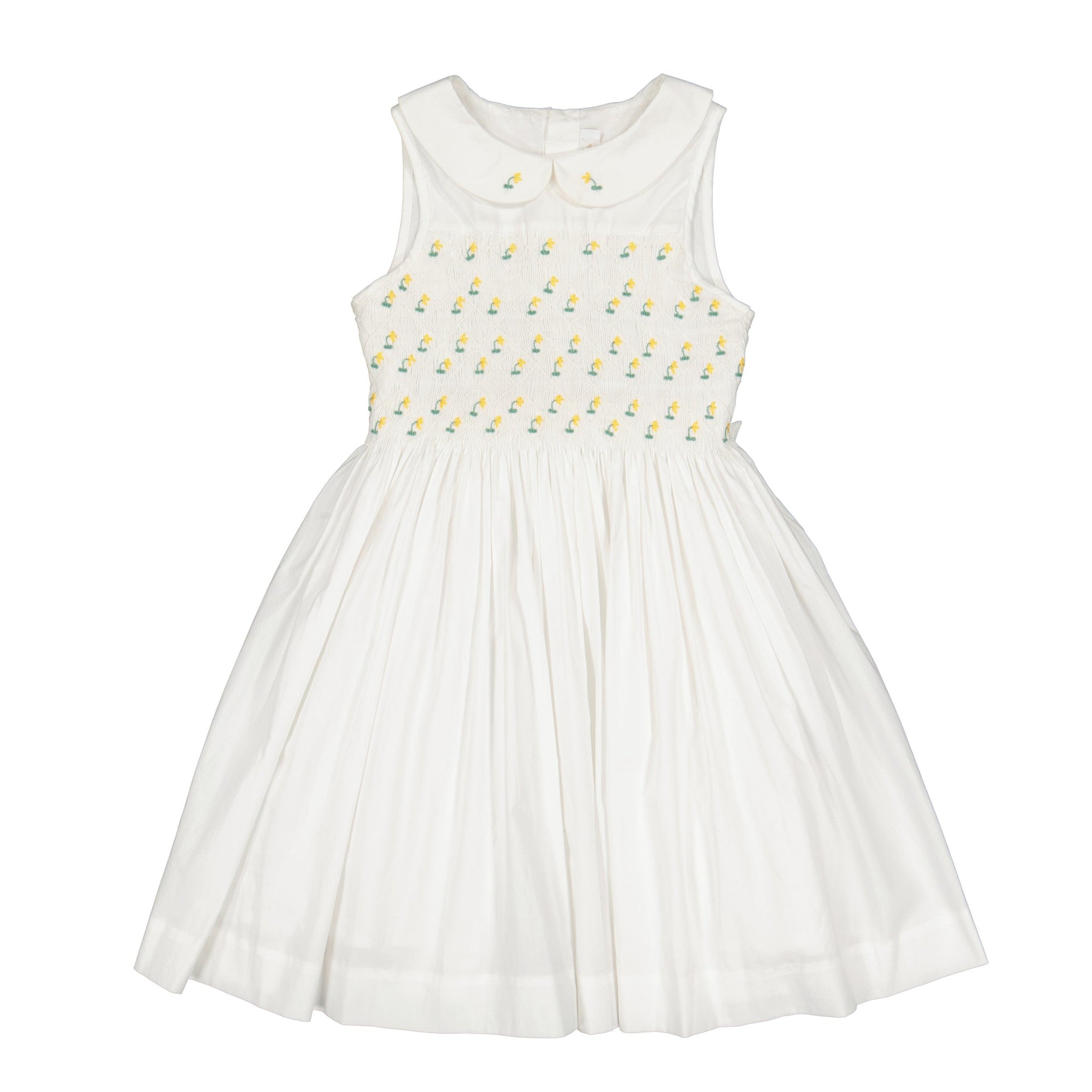 LILY WHITE SLEEVELESS SMOCKED DRESS