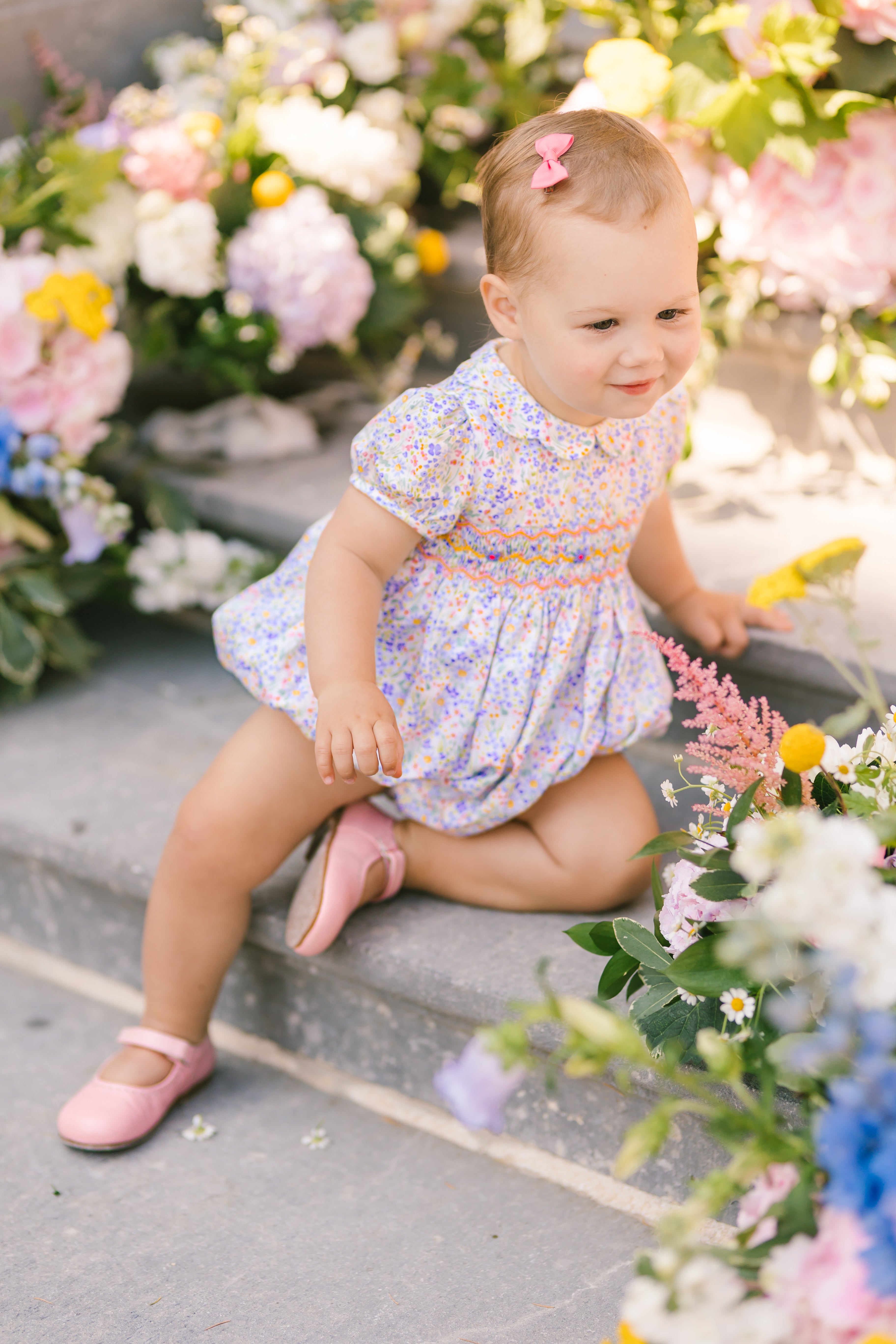 Ondine Blue Floral Bubble Romper for Baby | Antoinette Paris